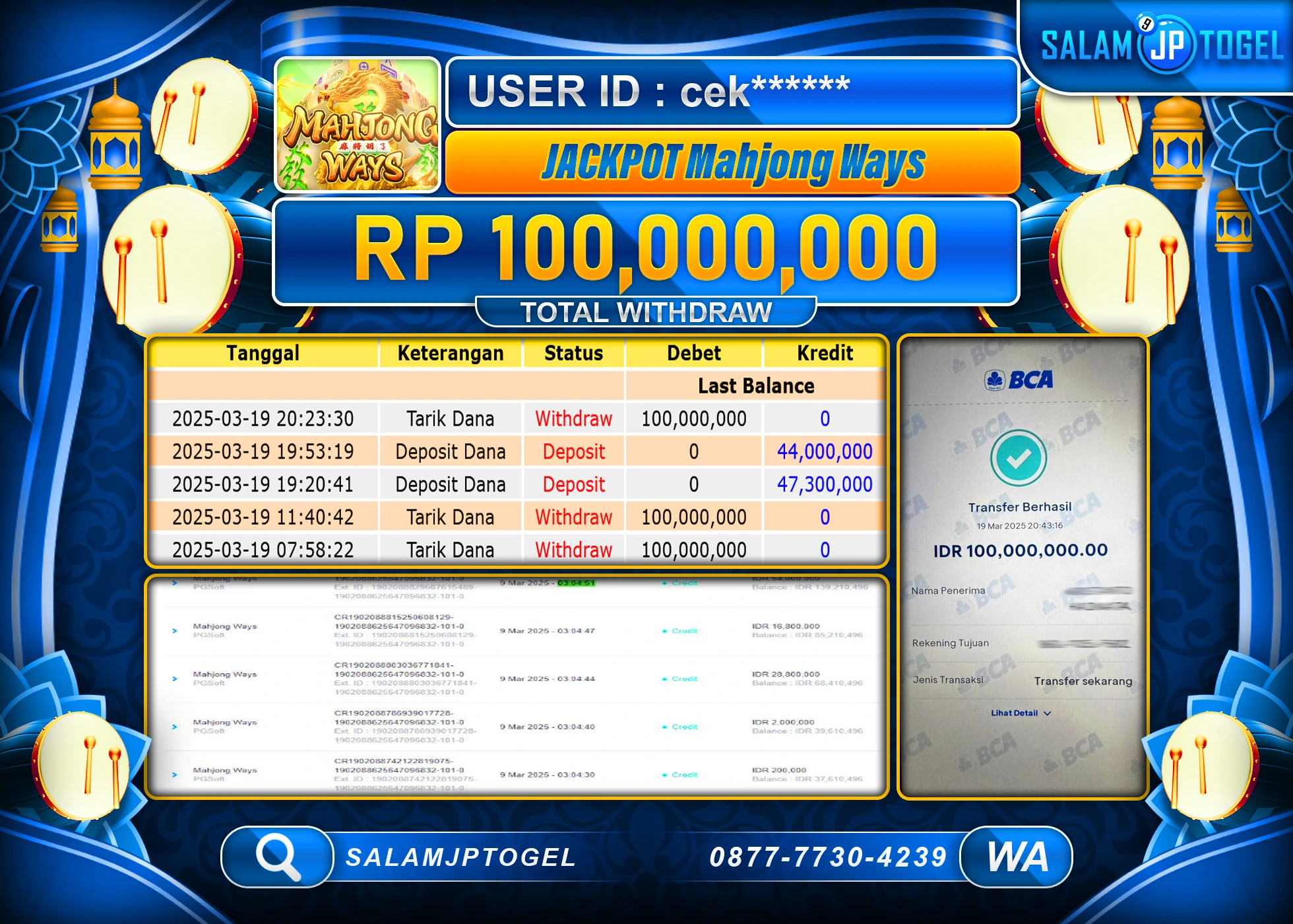 SALAMJPTOGEL MENANG MAHJONG WAYS Rp. 100,000,000 LUNAS