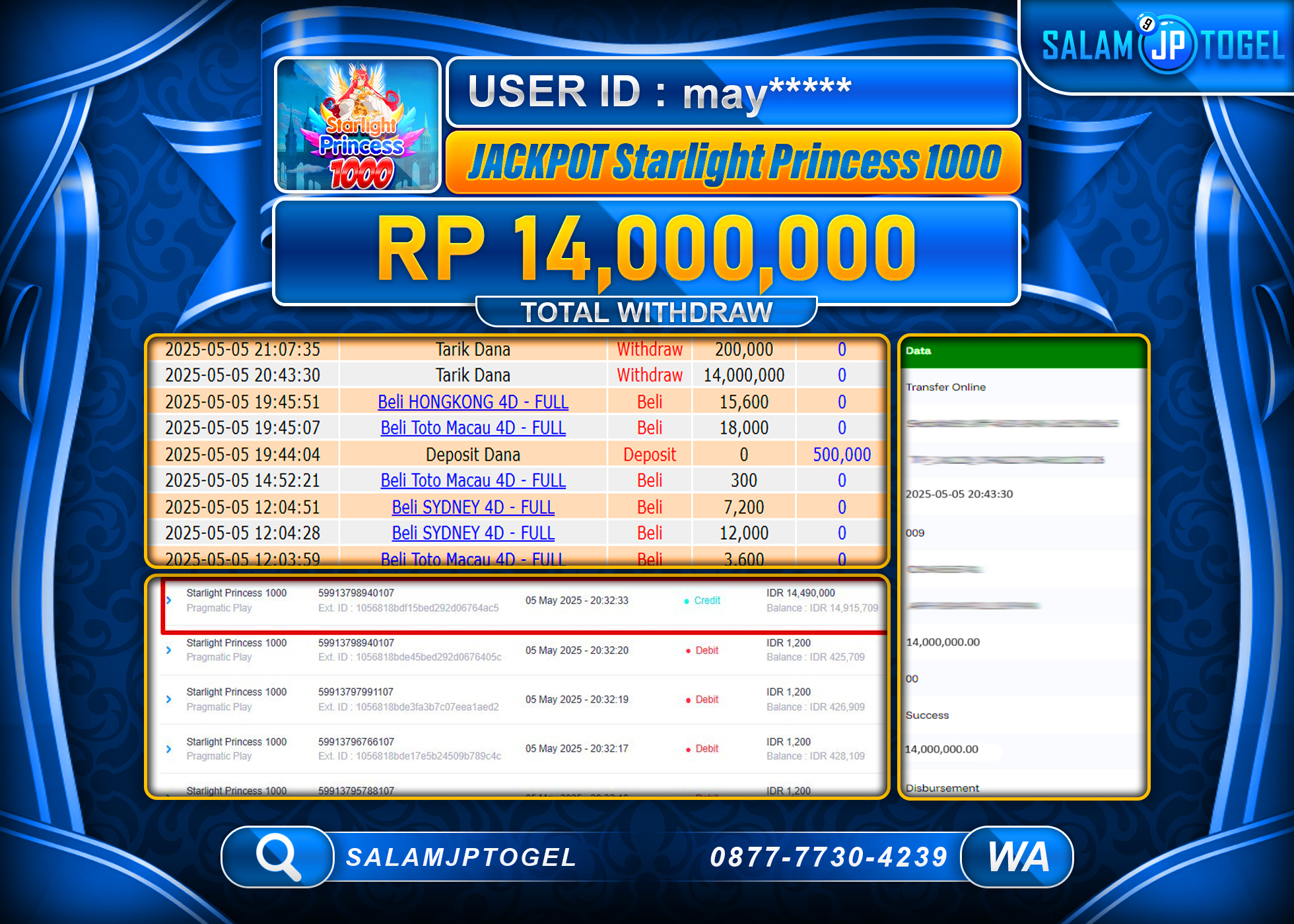 SALAMJPTOGEL MENANG STARLIGHT PRINCESS 1000 Rp.14,000,000 LUNAS