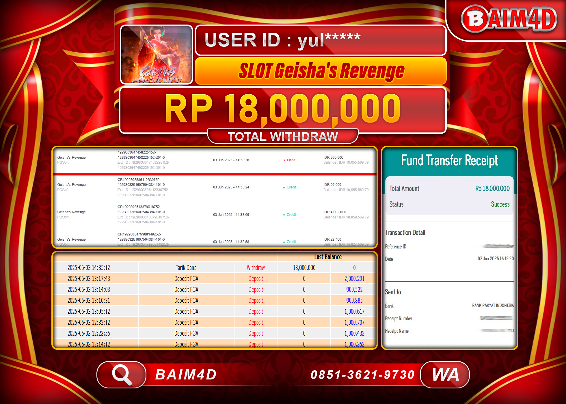BAIM4D JACKPOT Slot Geisha's Revenge Rp.18.000,000.- LUNAS
