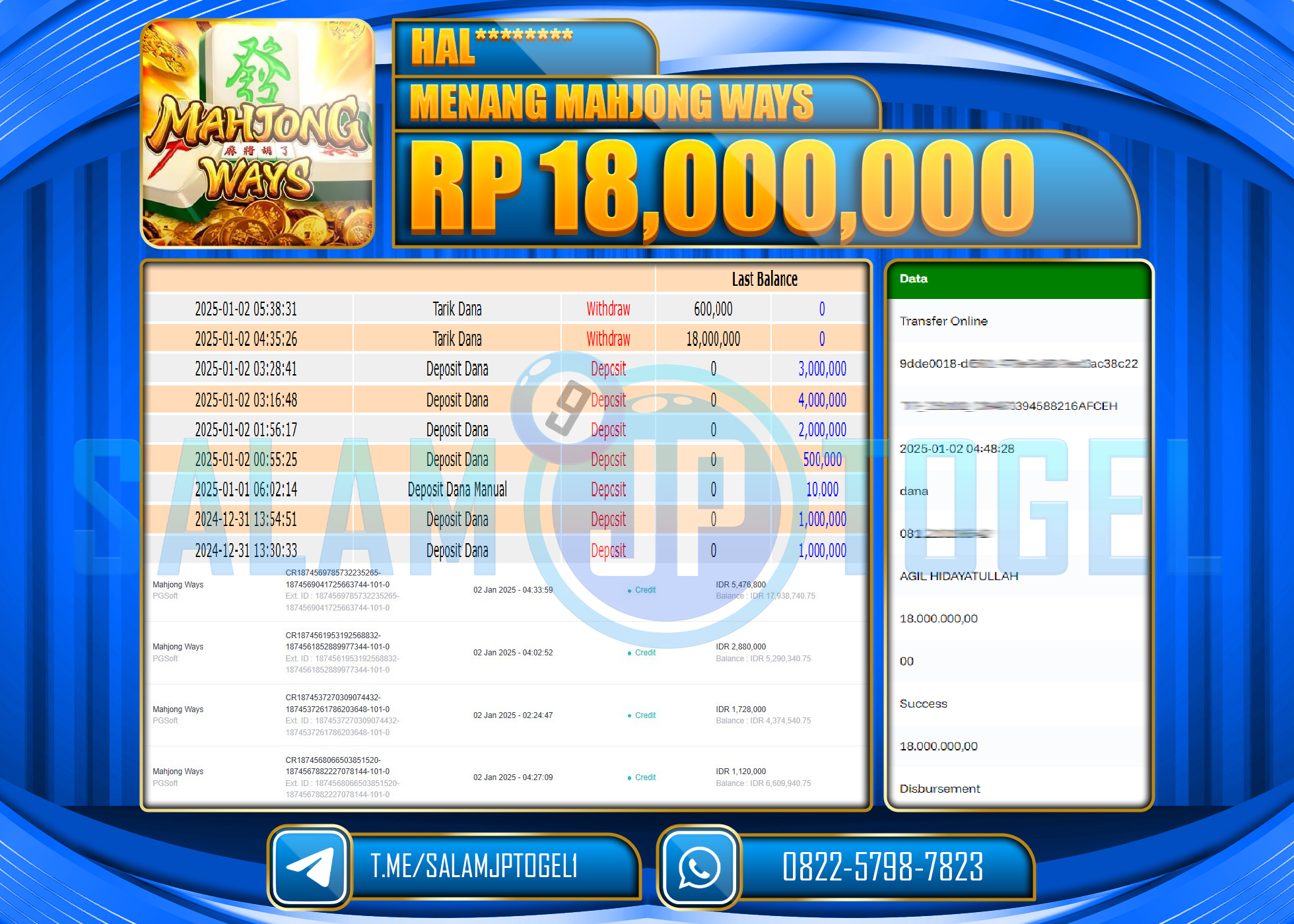 SALAMJPTOGEL MENANG SLOT MAHJONG WAYS  2 PG SOFT Rp.18,000,000 LUNAS