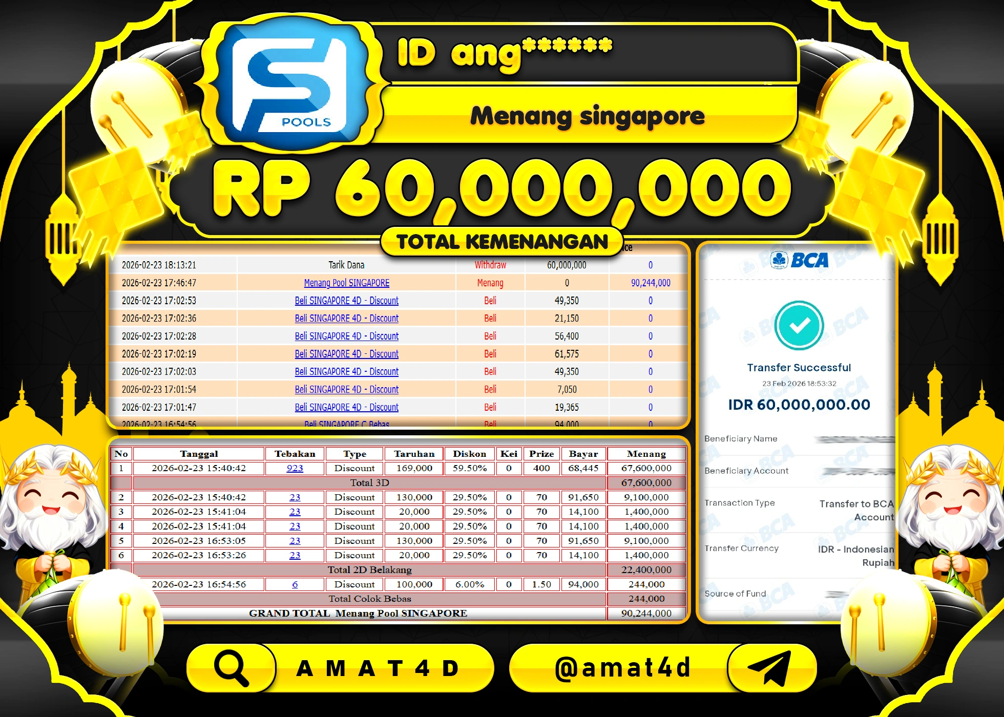 AMAT4D KEMENANGAN DI PASARAN  SINGAPORE POOLS  Rp.60,000,000 BERHASIL TERBAYAR LUNAS