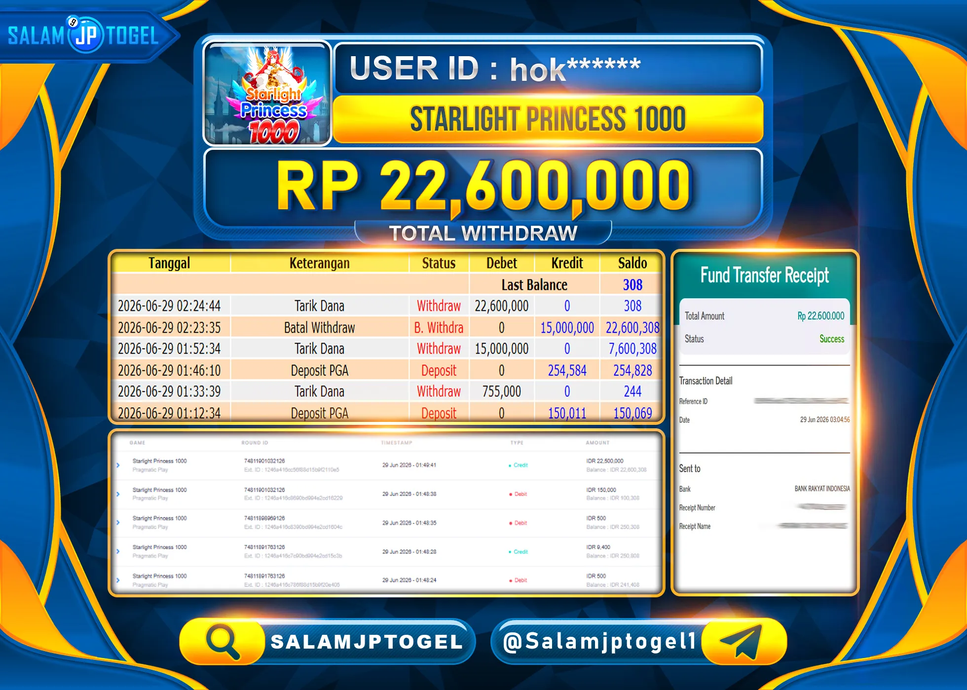 SALAMJPTOGEL Menang SLOT GACOR STARLIGHT PRINCESS 1000 Rp.22,600,000- LUNAS