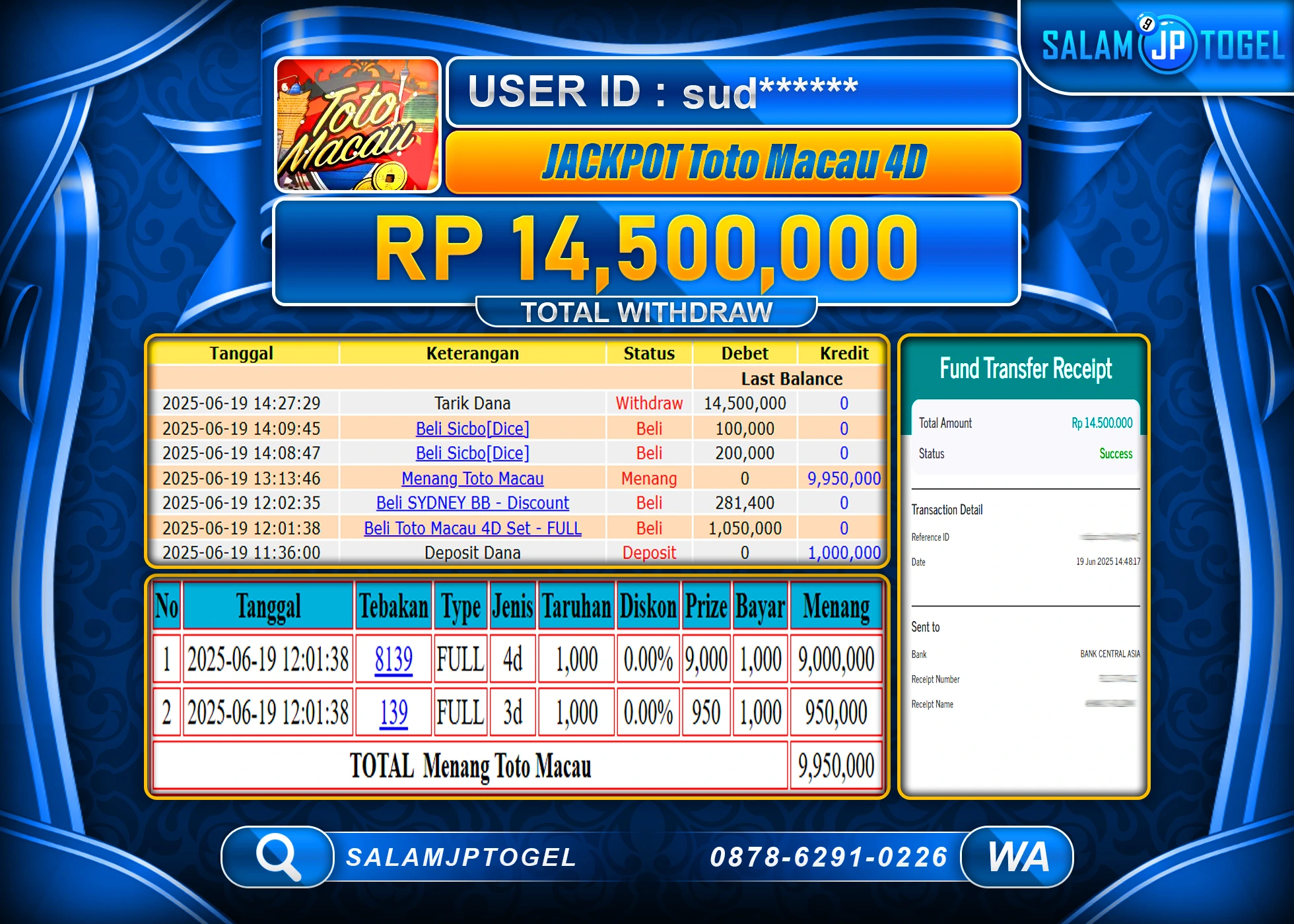 SALAMJPTOGEL MENANG Sweet Bonanza 1000 Rp.14,500,000 LUNAS