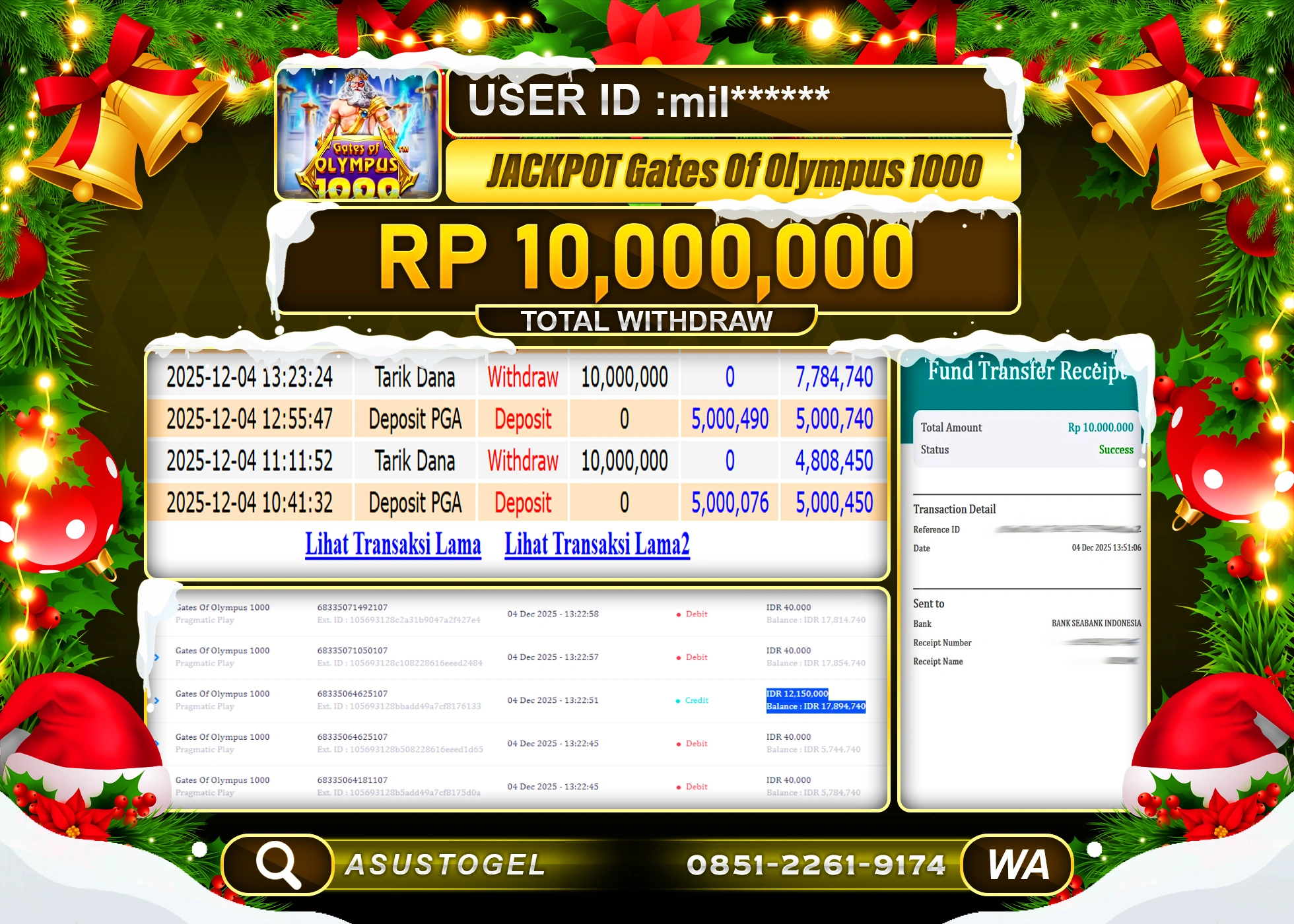 ASUSTOGEL KEMENANGAN DI GATES OF OLYMPUS 1000 SEBESAR 10,000,000 - RUPIAH LUNAS