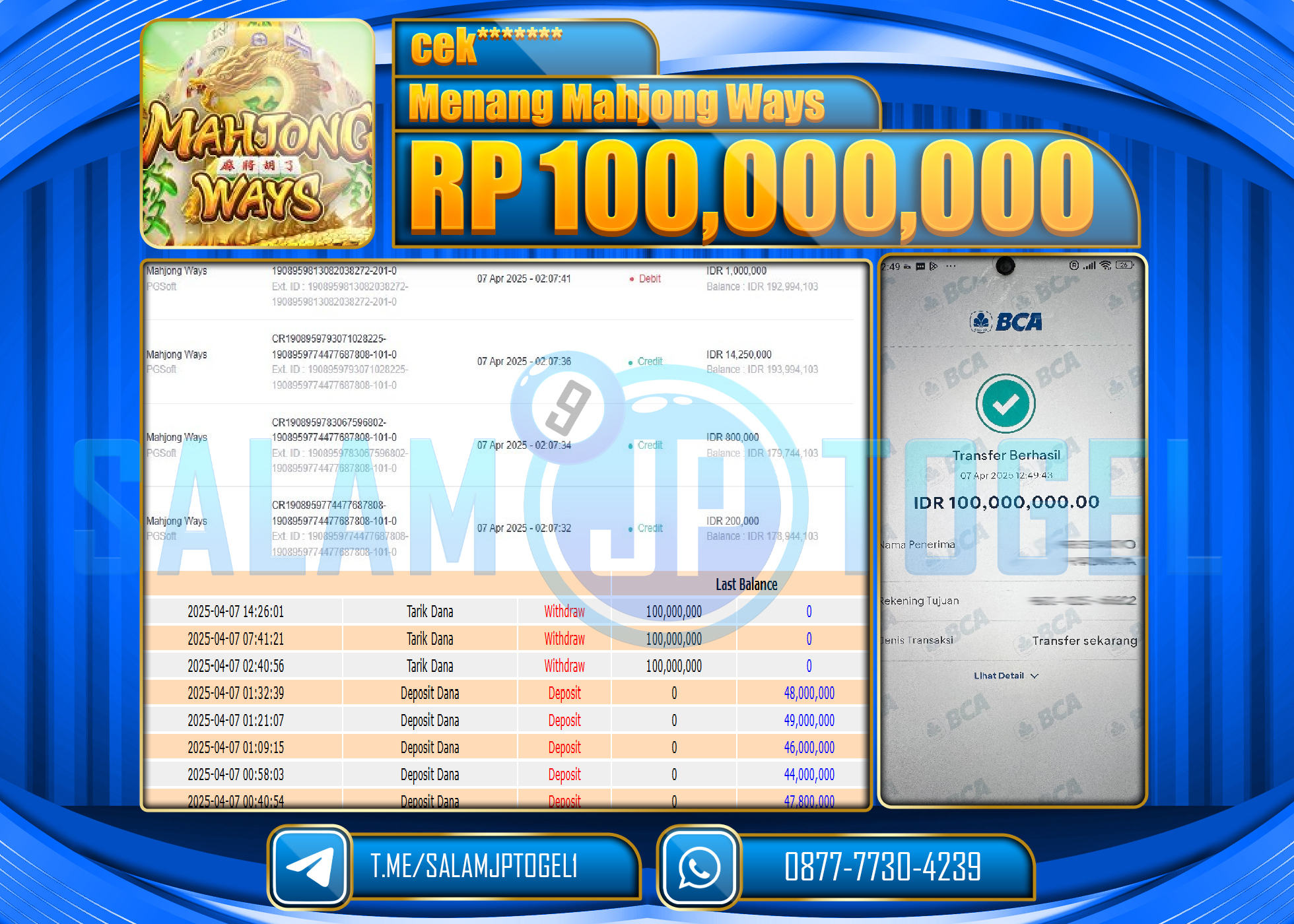 SALAMJPTOGEL MENANG MAHJONG WAYS Rp. 100,000,000 LUNAS