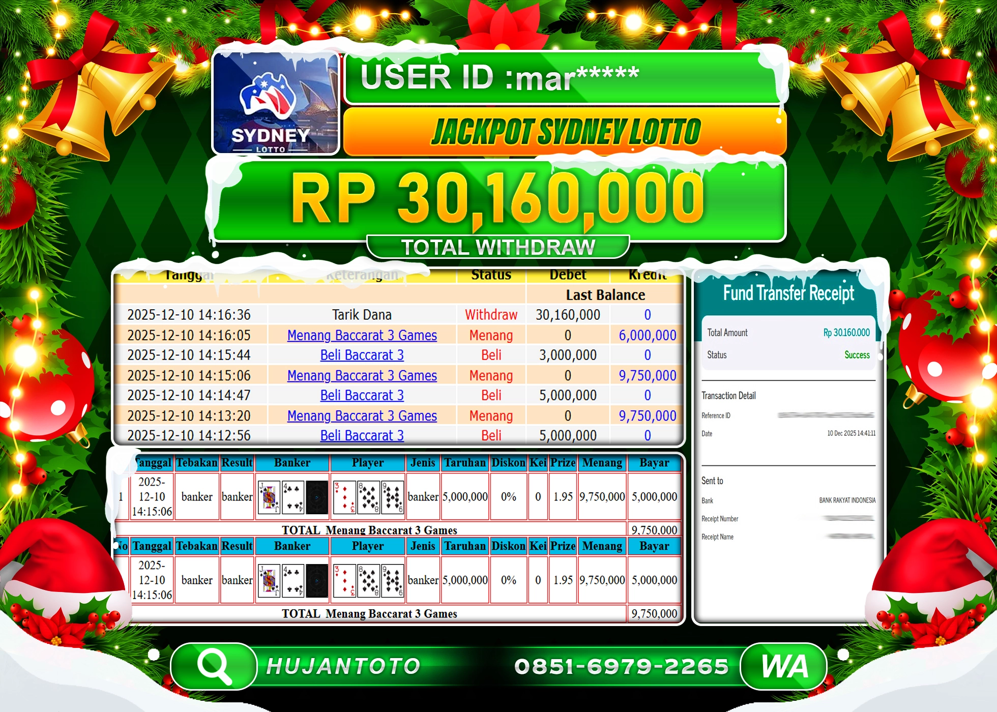 HUJANTOTO - BUKTI JACKPOT MENANG GAME TOGEL SYDNEY LOTTO Rp.30,160,000 - TERBAYAR LUNAS