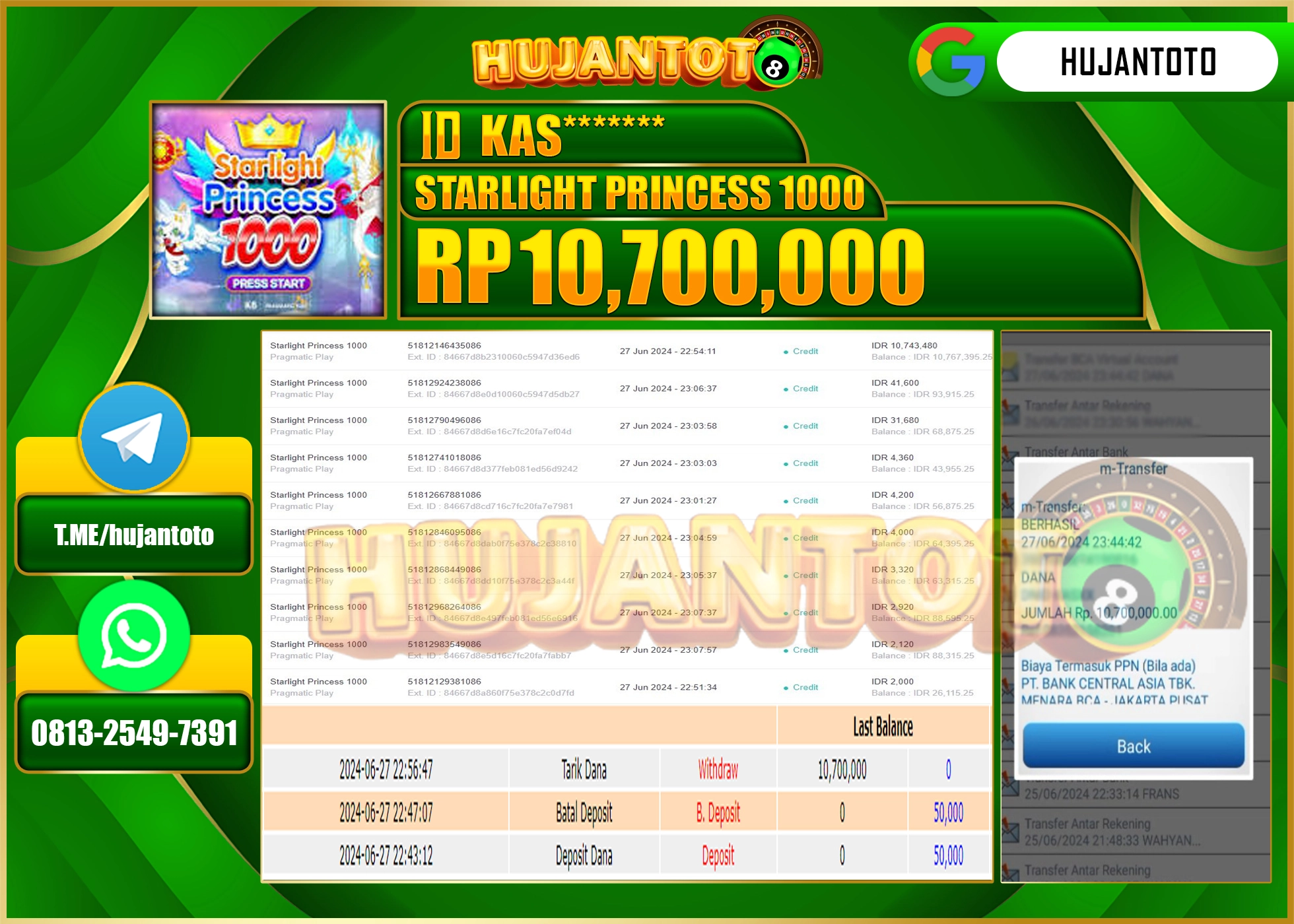 HUJANTOTO MENANG SLOT STARLIGHT PRINCESS 1000, 10,700,000 - LUNAS 