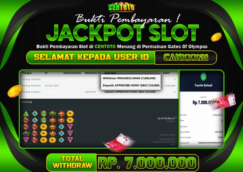 BUKTI JACKPOT LUNAS CENTOTO  RP 7.000.000,-LUNAS