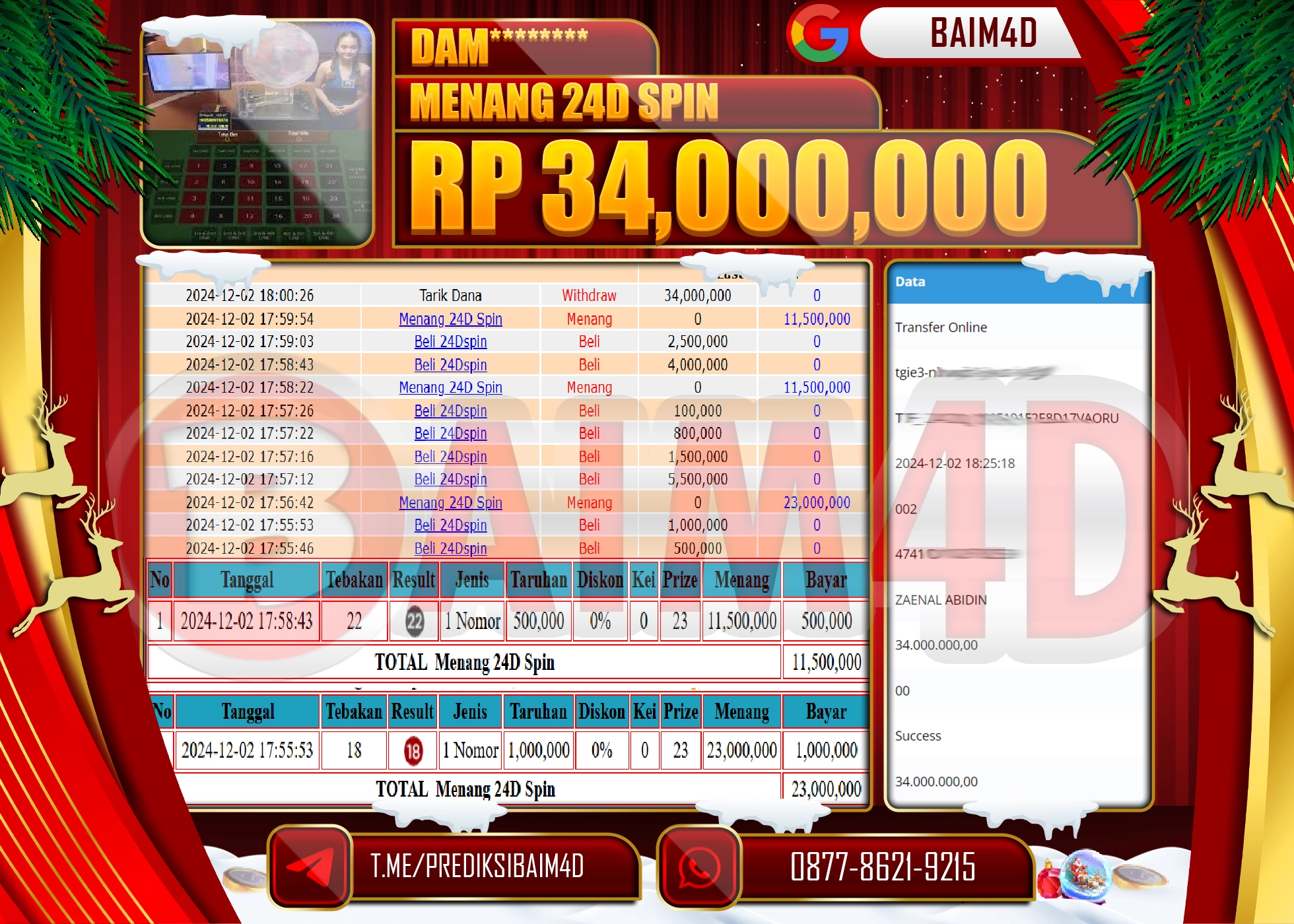 BAIM4D JACKPOT 24D Spin LIVE CASINO Rp.34.000,000.- LUNAS
