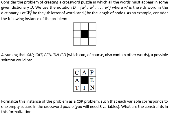 Consider the problem of creating a crossword puzzle Chegg com