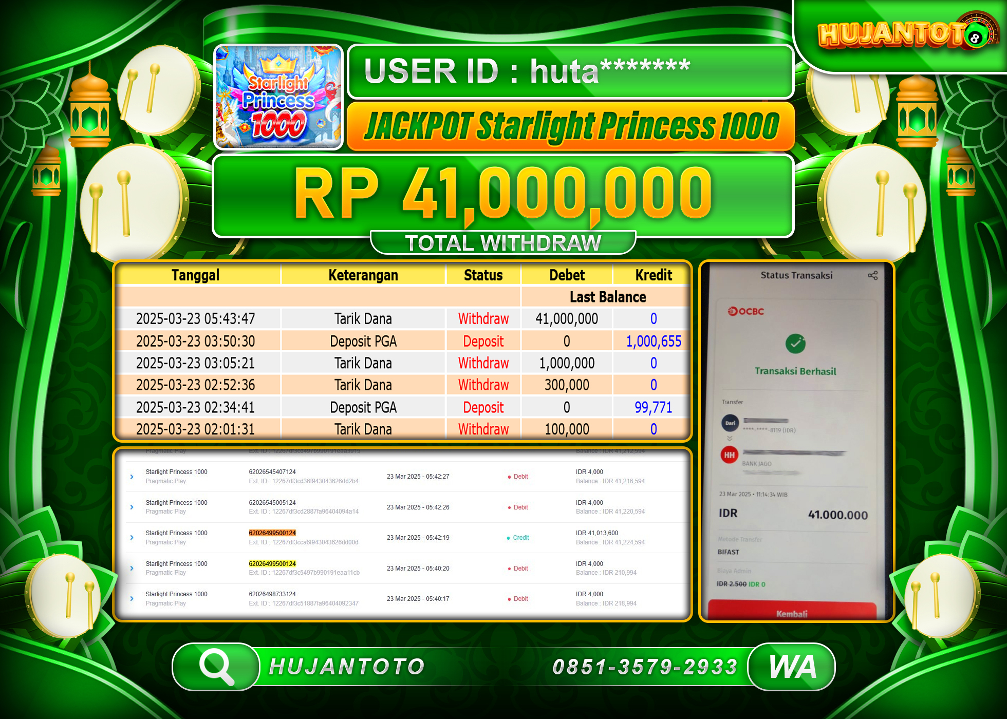 HUJANTOTO - BUKTI JACKPOT MENANG STARLIGHT PRINCESS 1000 Rp,41,000,000- TERBAYAR LUNAS