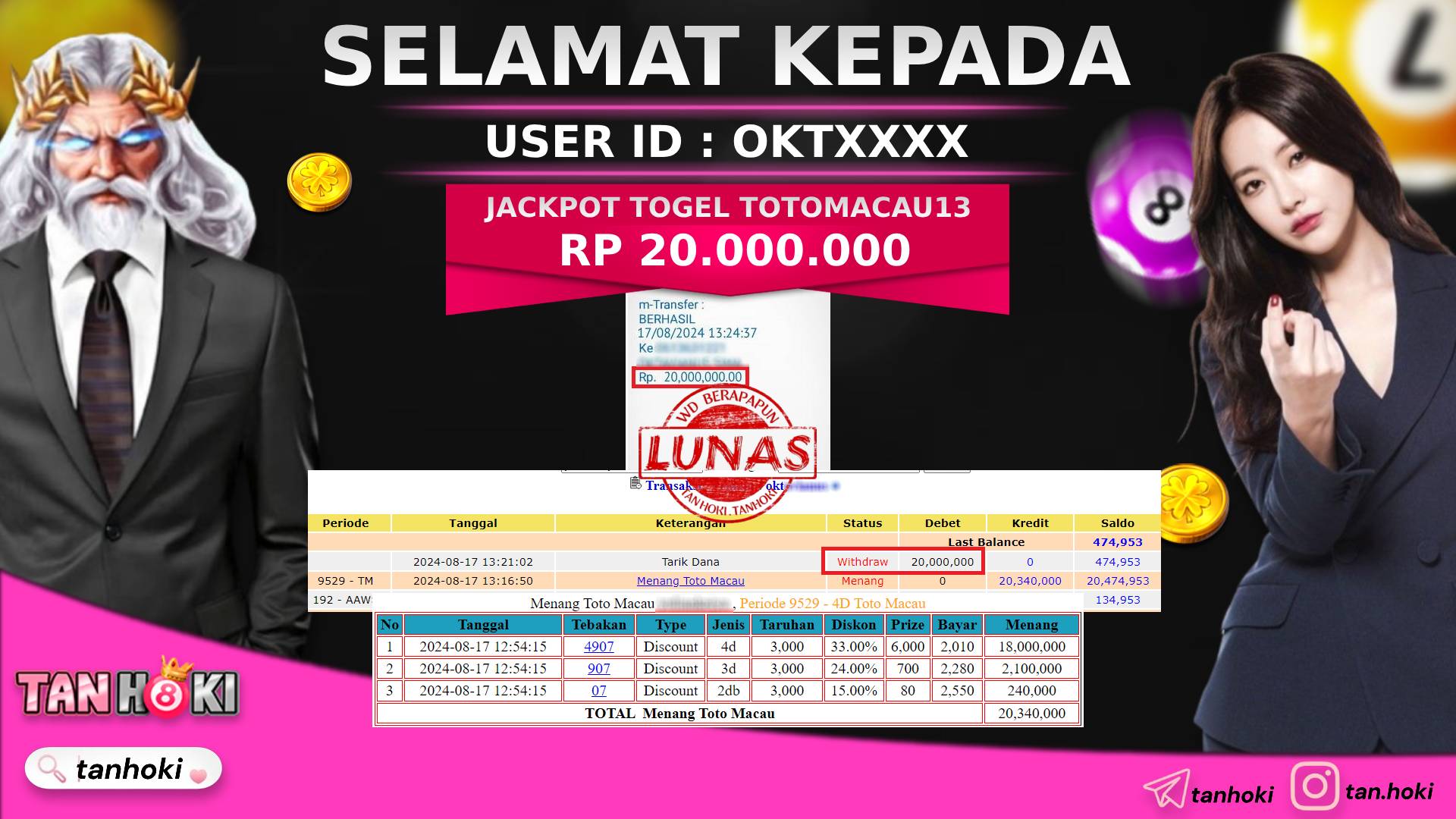 TANHOKI JACKPOT TOGEL TOTOMACAU13 Rp.20.000.000,- LUNAS