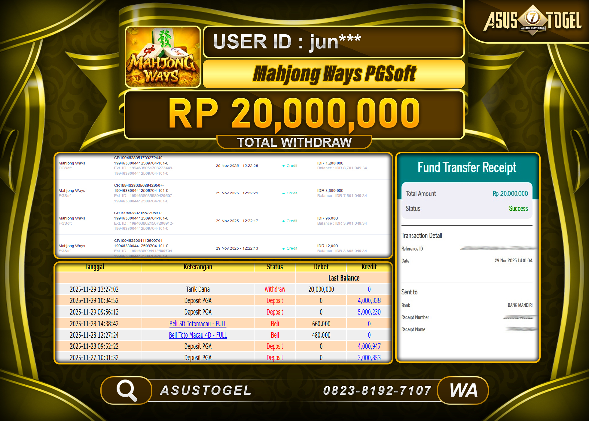 ASUSTOGEL KEMENANGAN DI SLOT MAHJONG WAYS PGSOFT SEBESAR 20,000,000 - RUPIAH LUNAS