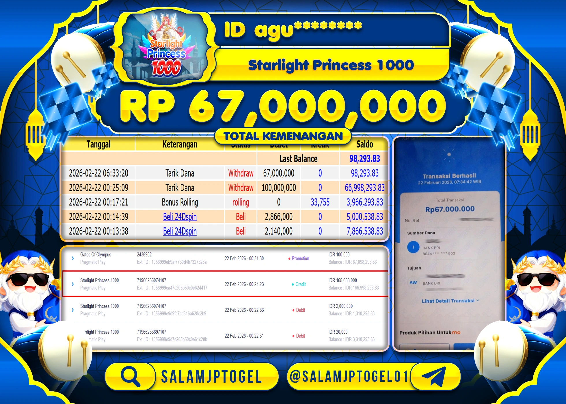 SALAMJPTOGEL JACKPOT STARLIGHT PRINCESS 1000 Rp.67,000,000 - LUNAS