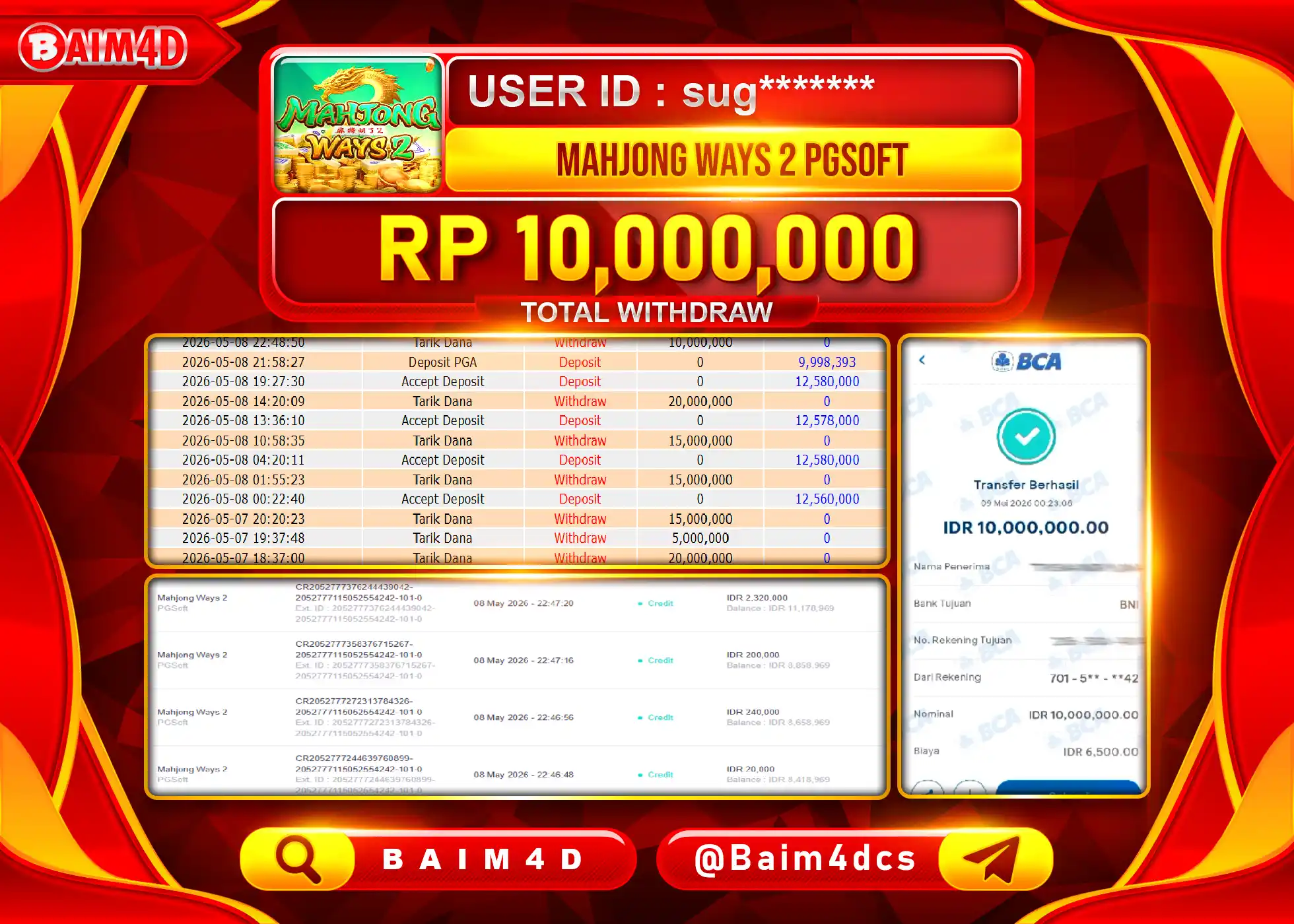 BAIM4D JACKPOT SLOT MAHJONG WAYS 2 Rp.10,000,000 - LUNAS
