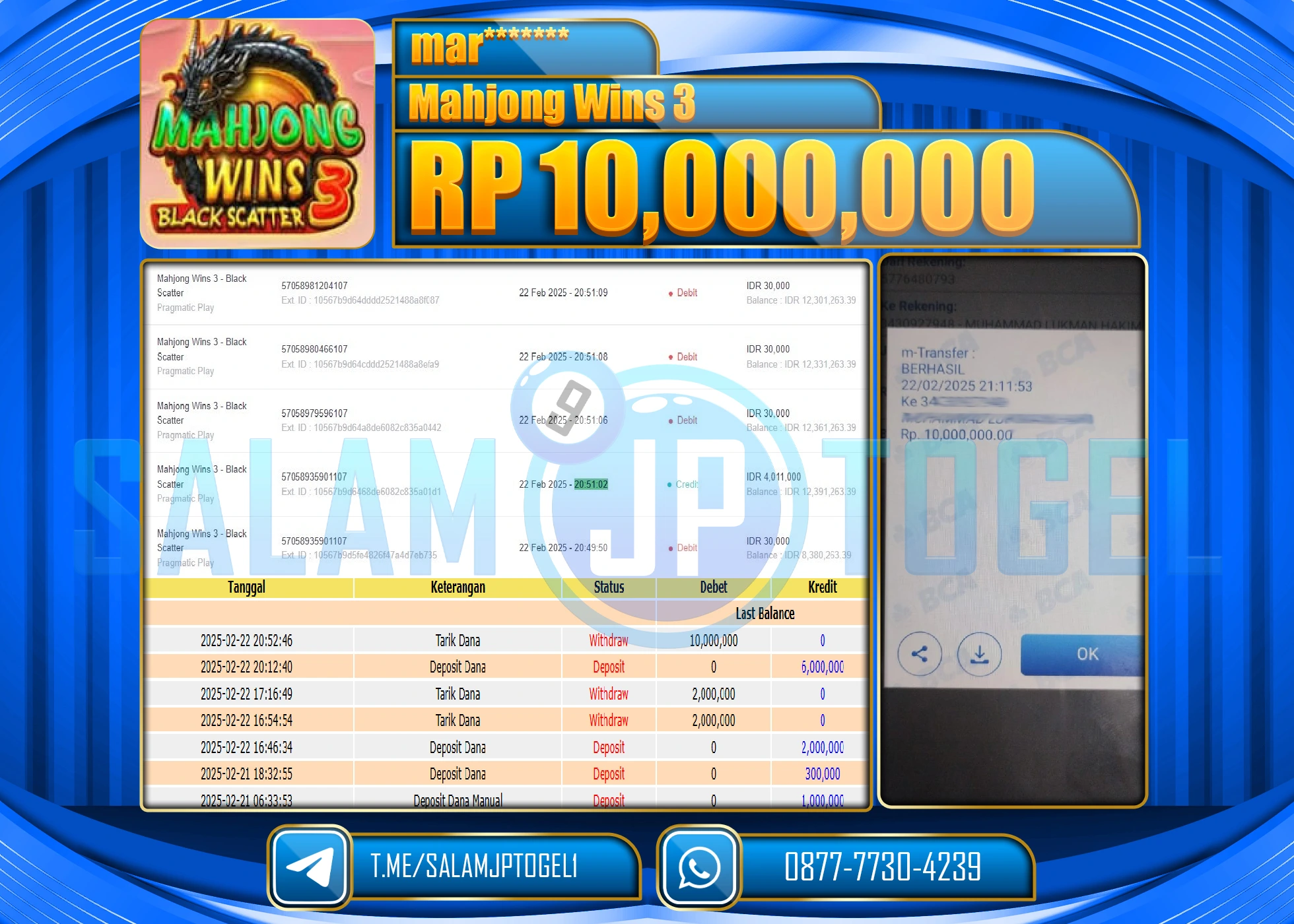 SALAMJPTOGEL MENANG MAHJONG WINS 3 Rp. 10,000,000  LUNAS