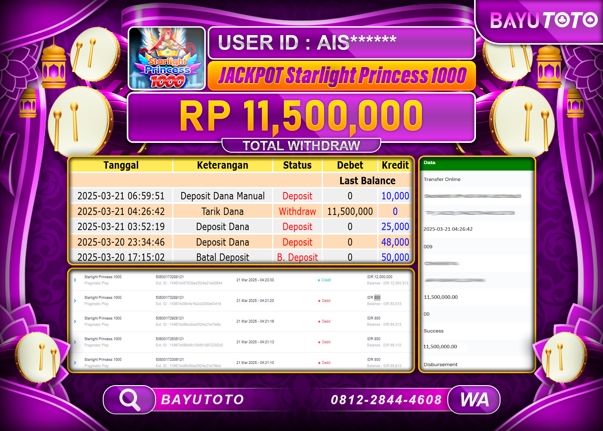 BAYUTOTO JACKPOT DI SLOT STARLIGHT PRINCES 1000 Rp.11.500.000 LUNAS