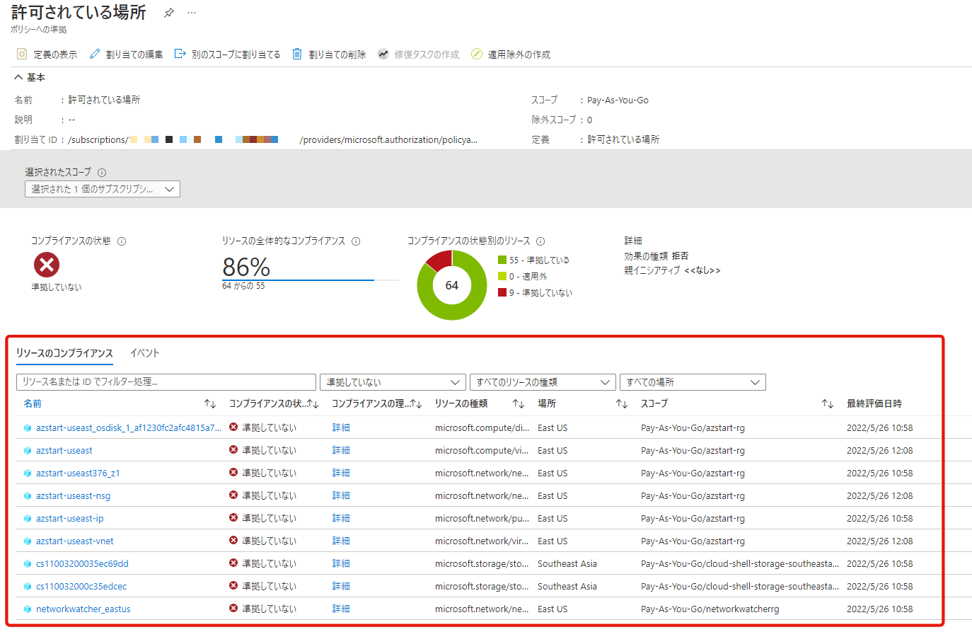 ポリシーへの準拠を確認