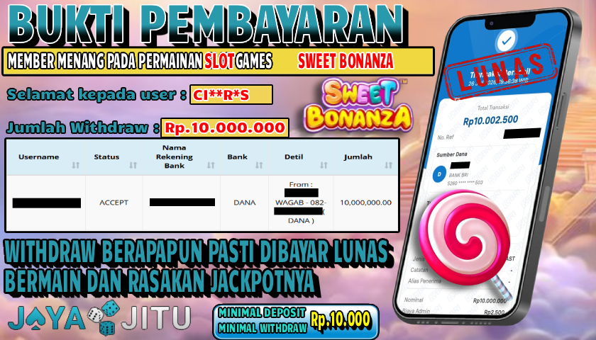 🏆 BUKTI KEMENANGAN SLOT SWEET BONANZA MEMBER  JAYAJITU🏆