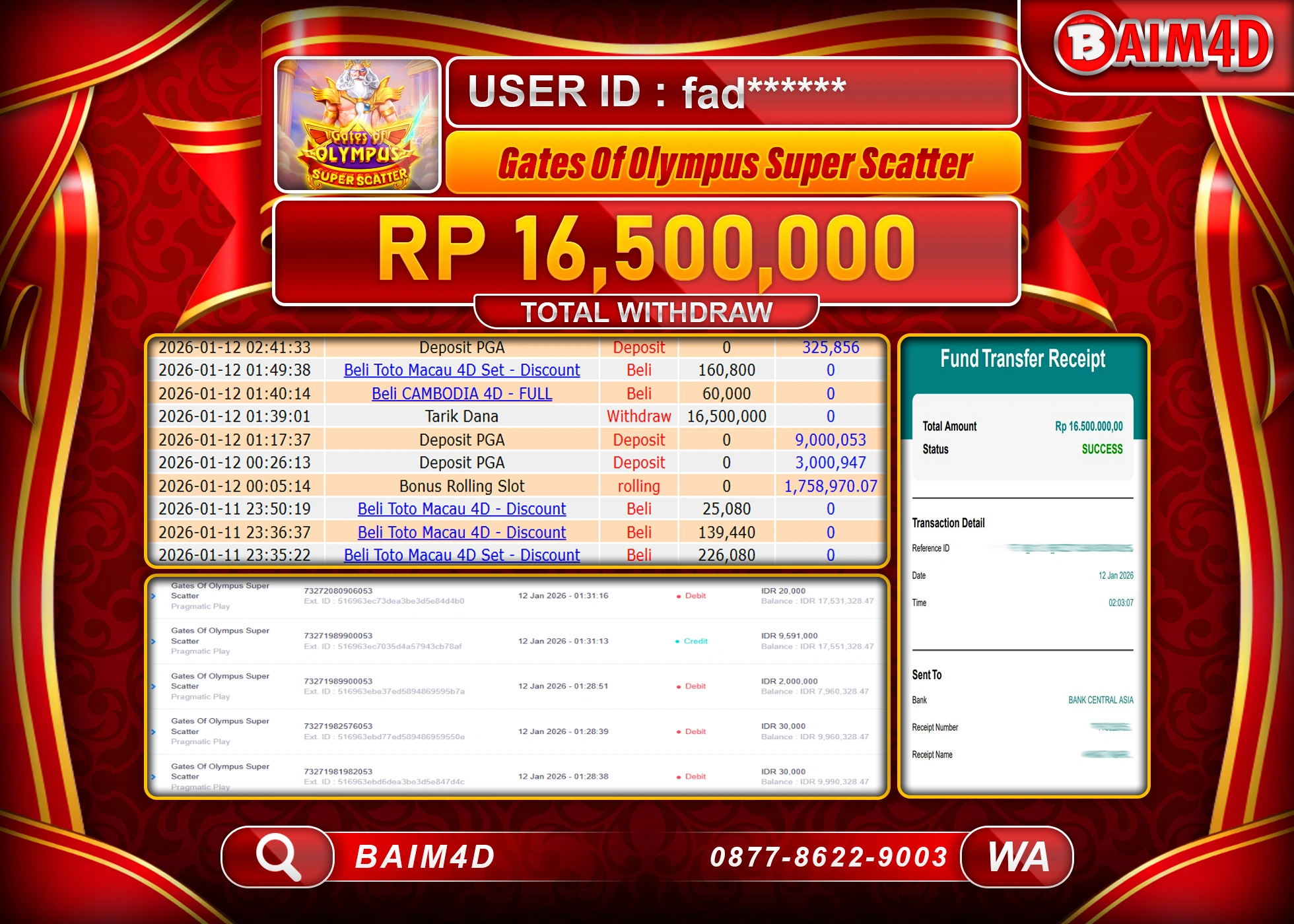 BAIM4D JACKPOT SLOT GATES OF OLYMPUS Rp.16,500,000 - LUNAS