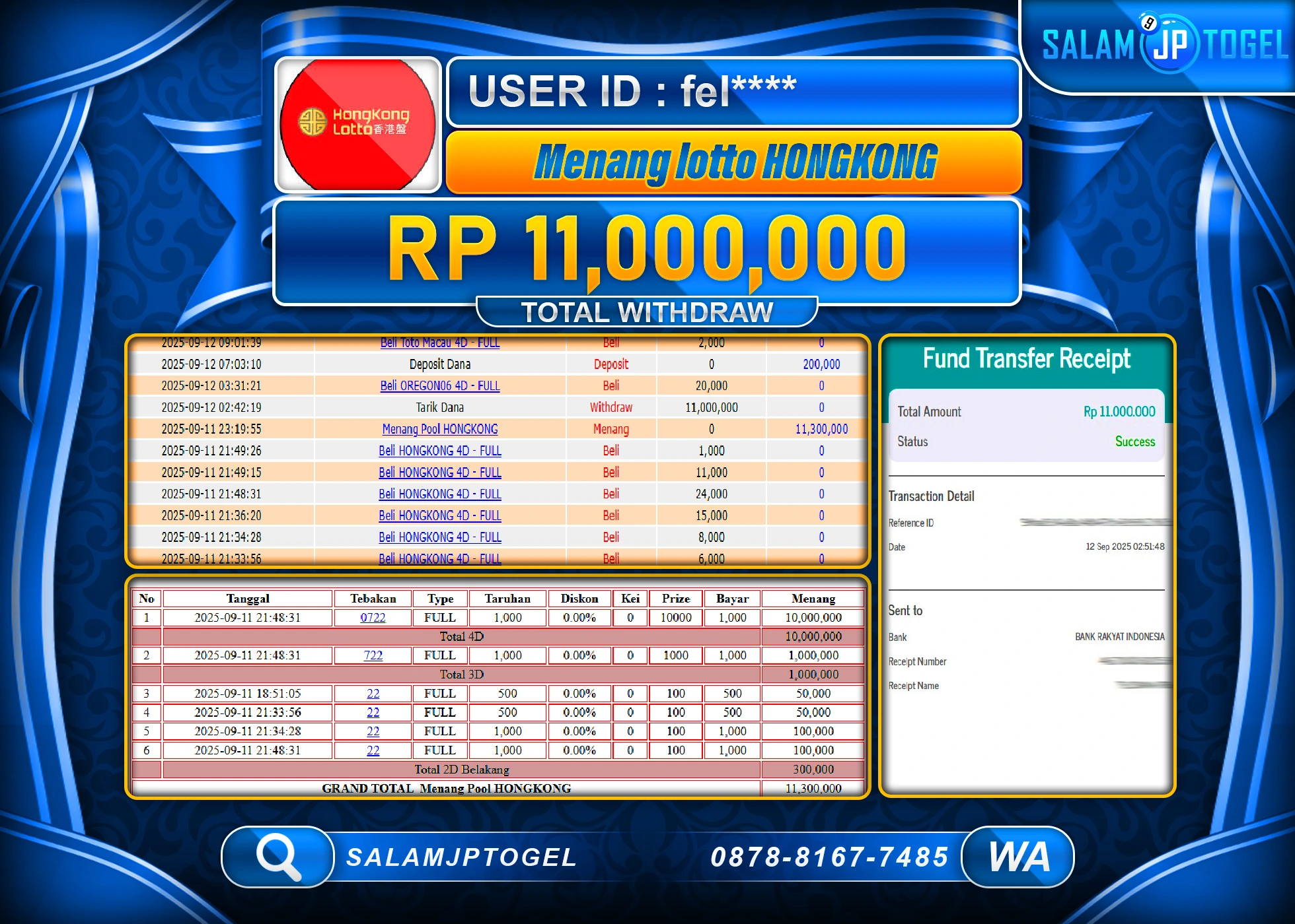 SALAMJPTOGEL MENANG TOGEL LOTTO HONGKONG  Rp.11,000,000