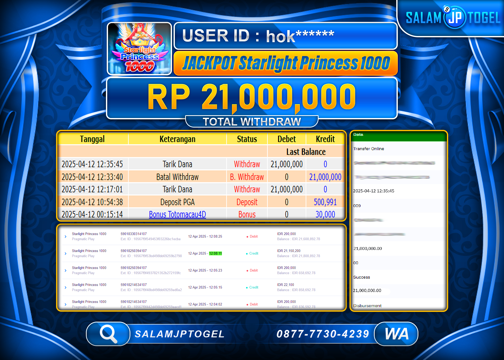SALAMJPTOGEL MENANG STARLIGHT PRINCESS 1000 Rp. 21,000,000 LUNAS