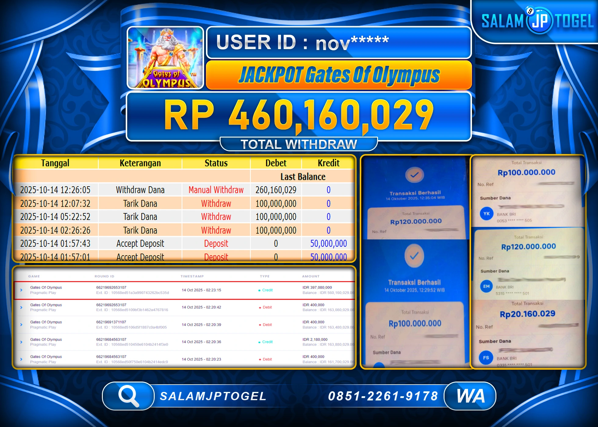 SALAMJPTOGEL MENANG GATES OF OLYMPUS Rp.460,160,029  - LUNAS