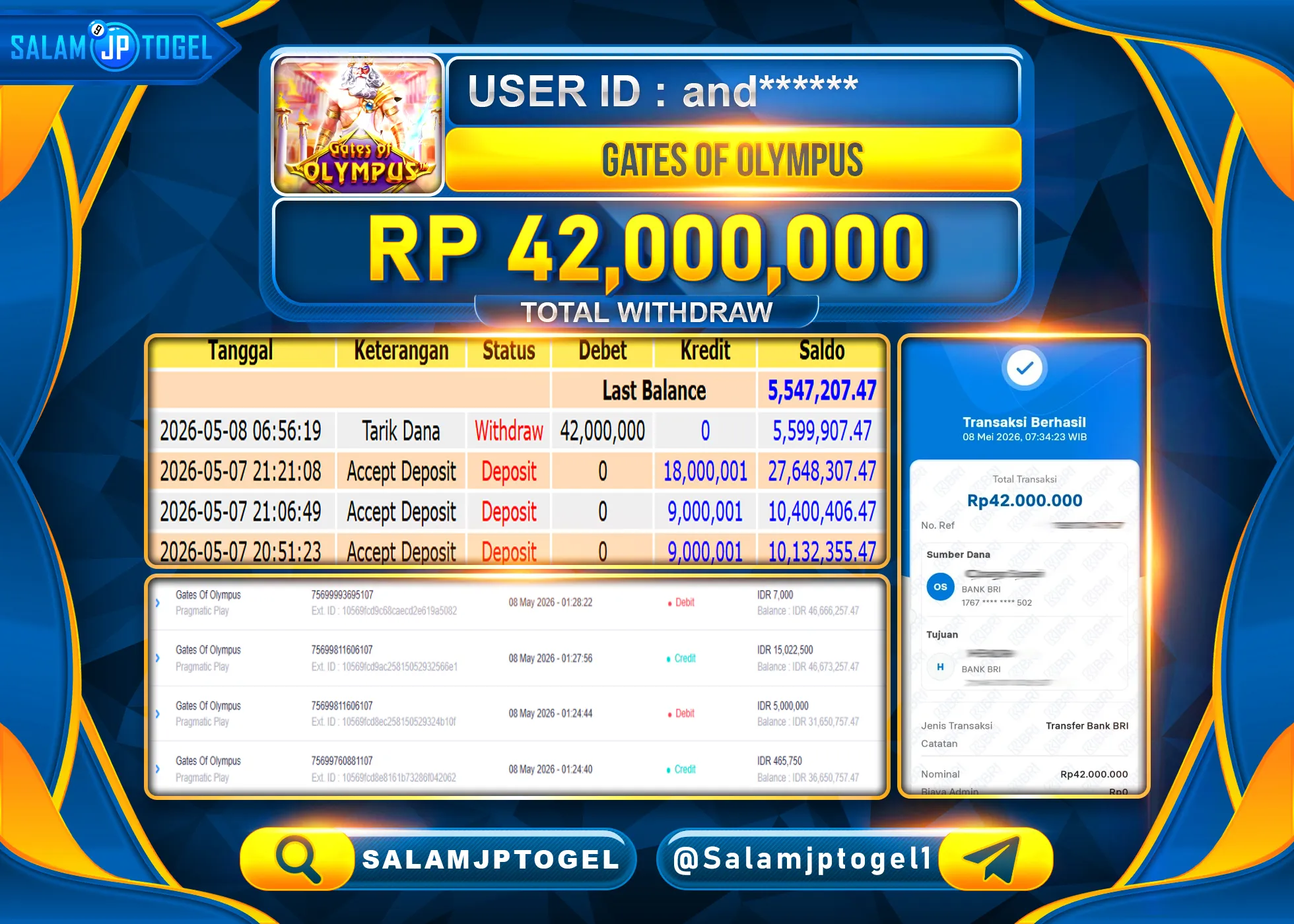 SALAMJPTOGEL JACKPOT Gates Of Olympus (Pragmatic Play) Rp.42,000,000- LUNAS