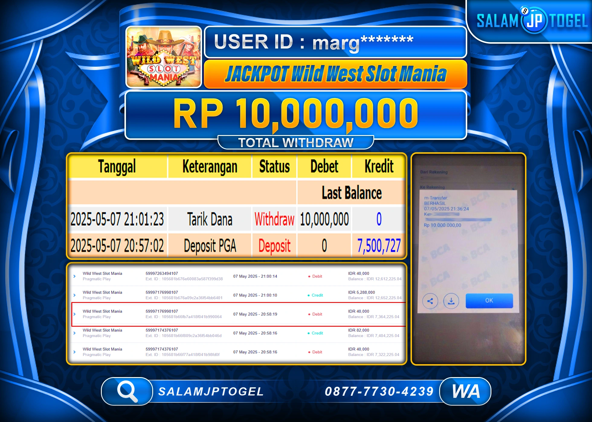 SALAMJPTOGEL MENANG WILD WEST SLOT MANIA Rp.10,000,000 LUNAS