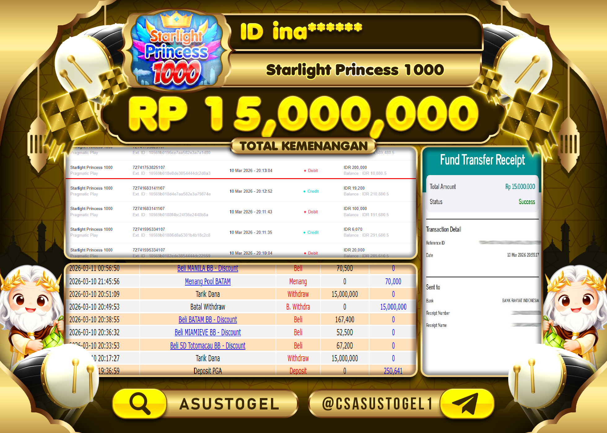 ASUSTOGEL KEMENANGAN DI STARLIGHT PRINCESS PRAGMATIC  SEBESAR 15,000,000 - RUPIAH LUNAS
