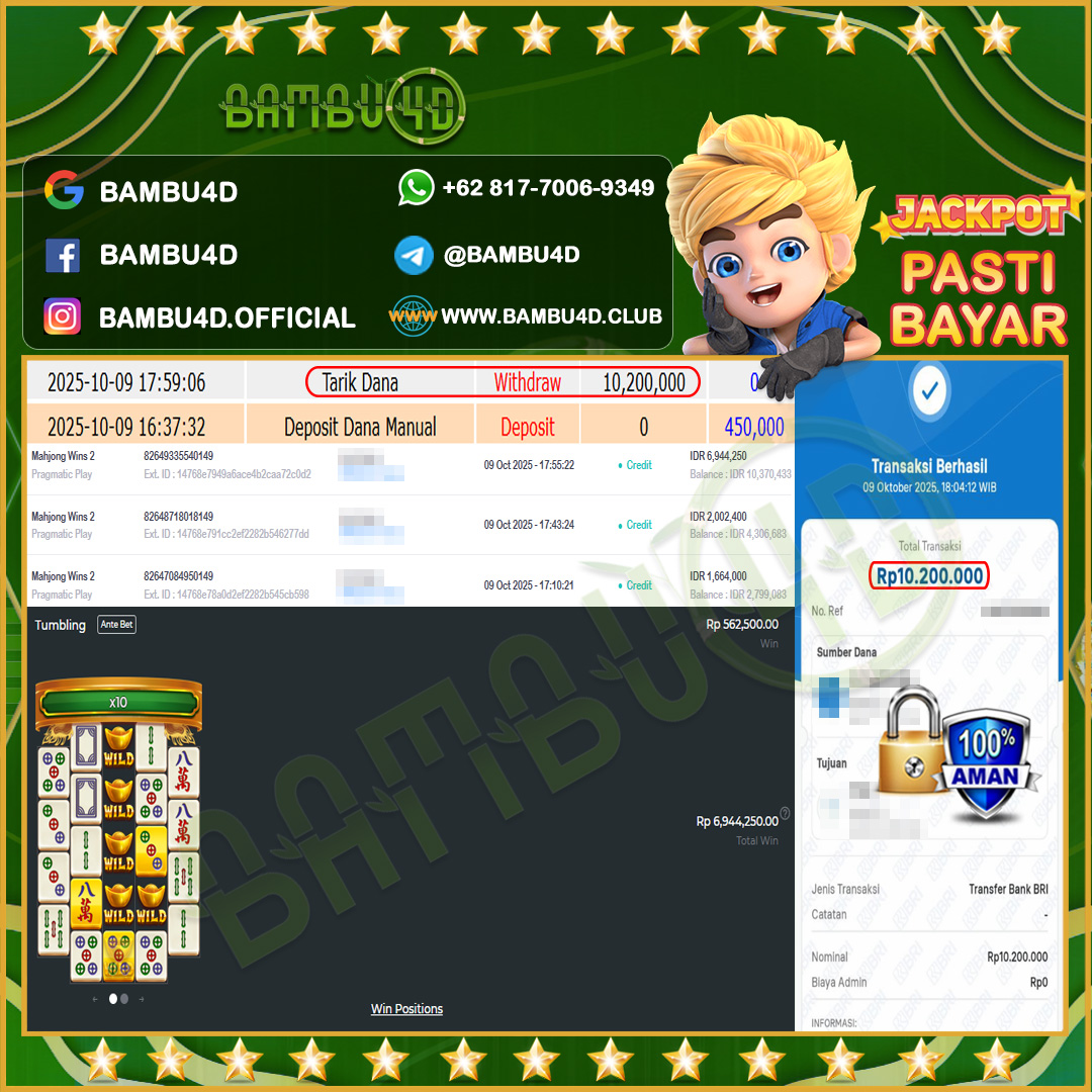 BAMBU4D JACKPOT SLOT PRAGMATIC MAHJONG WINS 2 Rp.6.944.250,- LUNAS