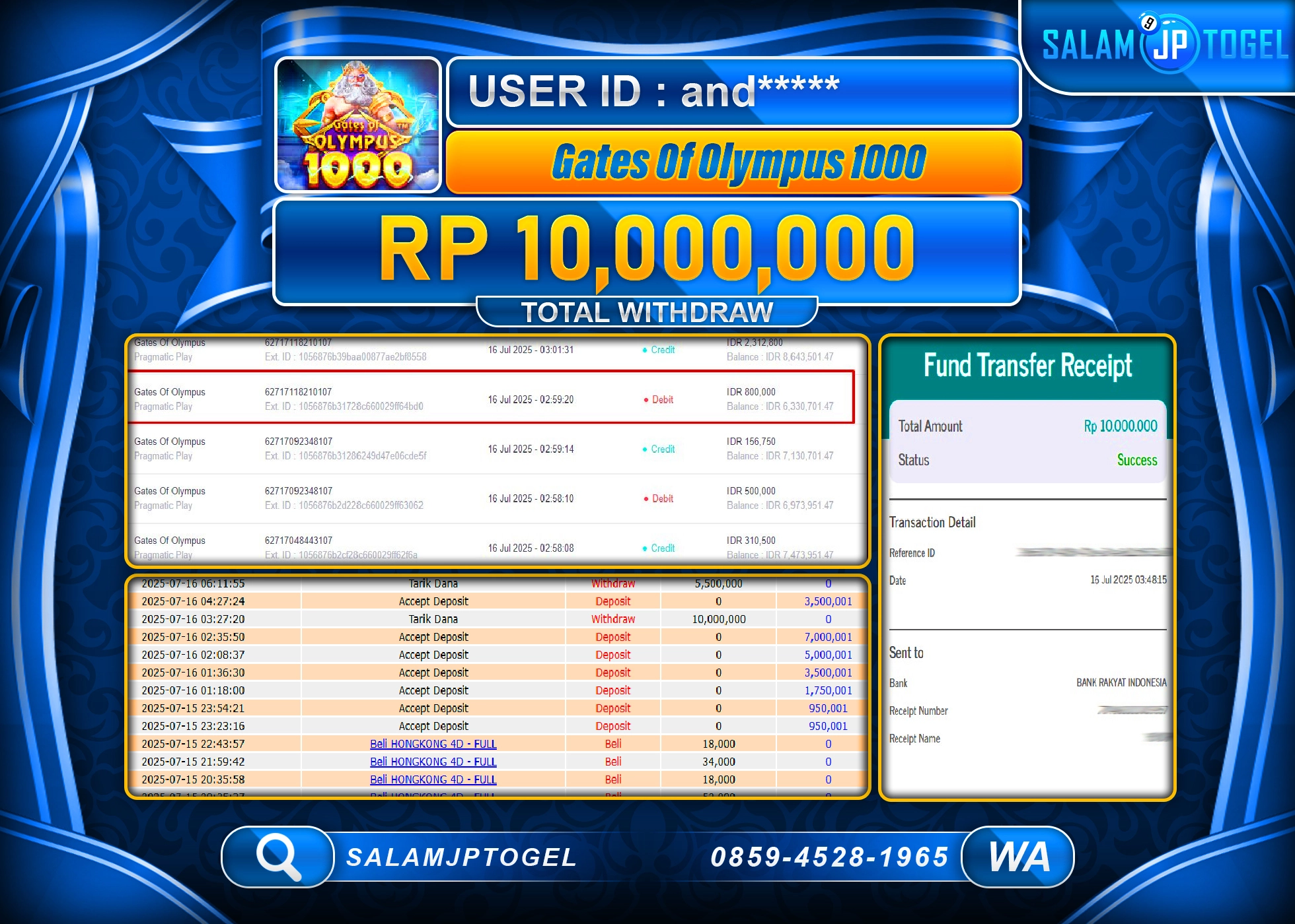 SALAMJPTOGEL MENANG GATES OF OLYMPUS 1000 Rp.10,000,000