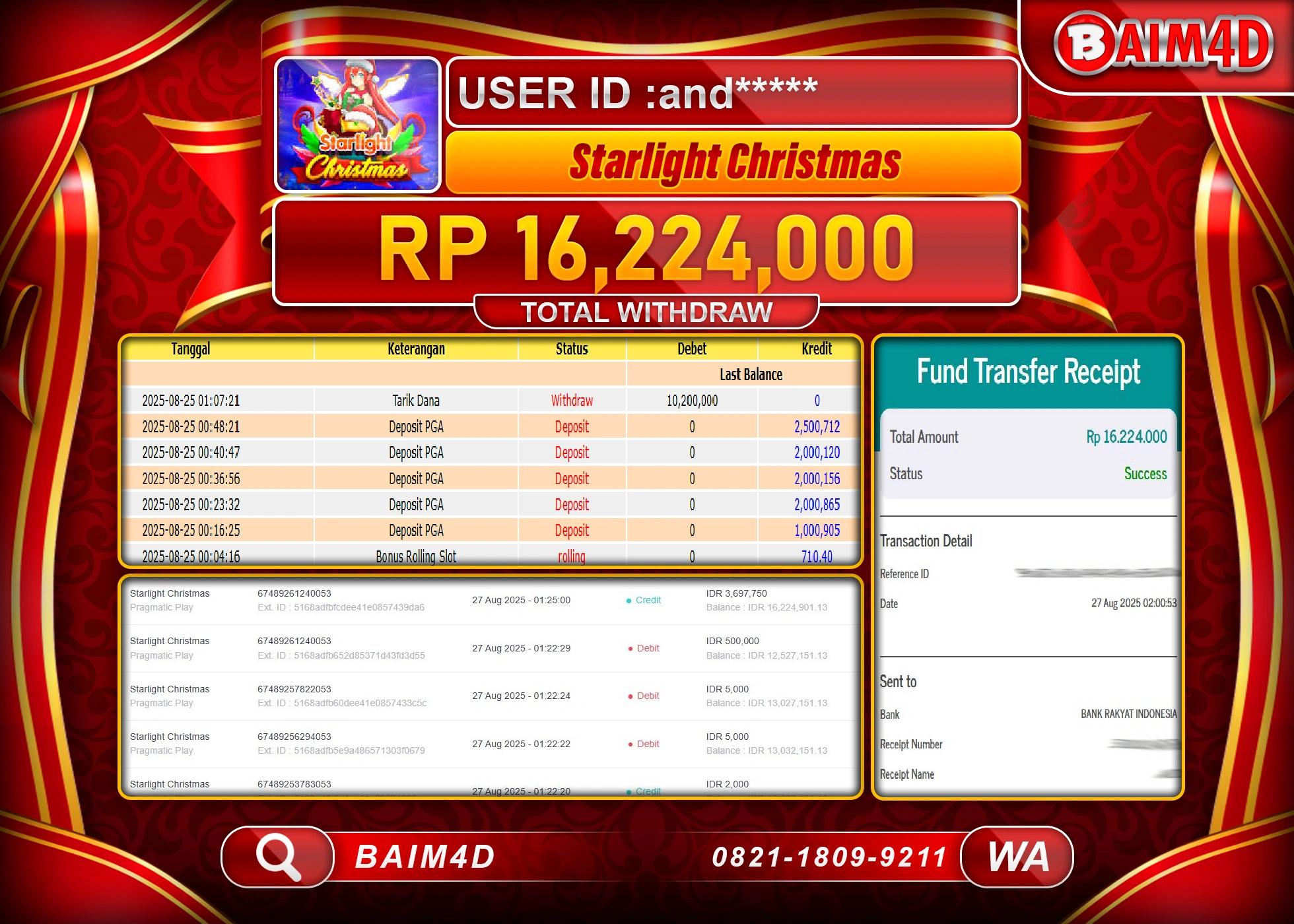 BAIM4D JACKTPOT SLOT STARLIGHT CHRISTMAS Rp.16,224,000.- LUNAS