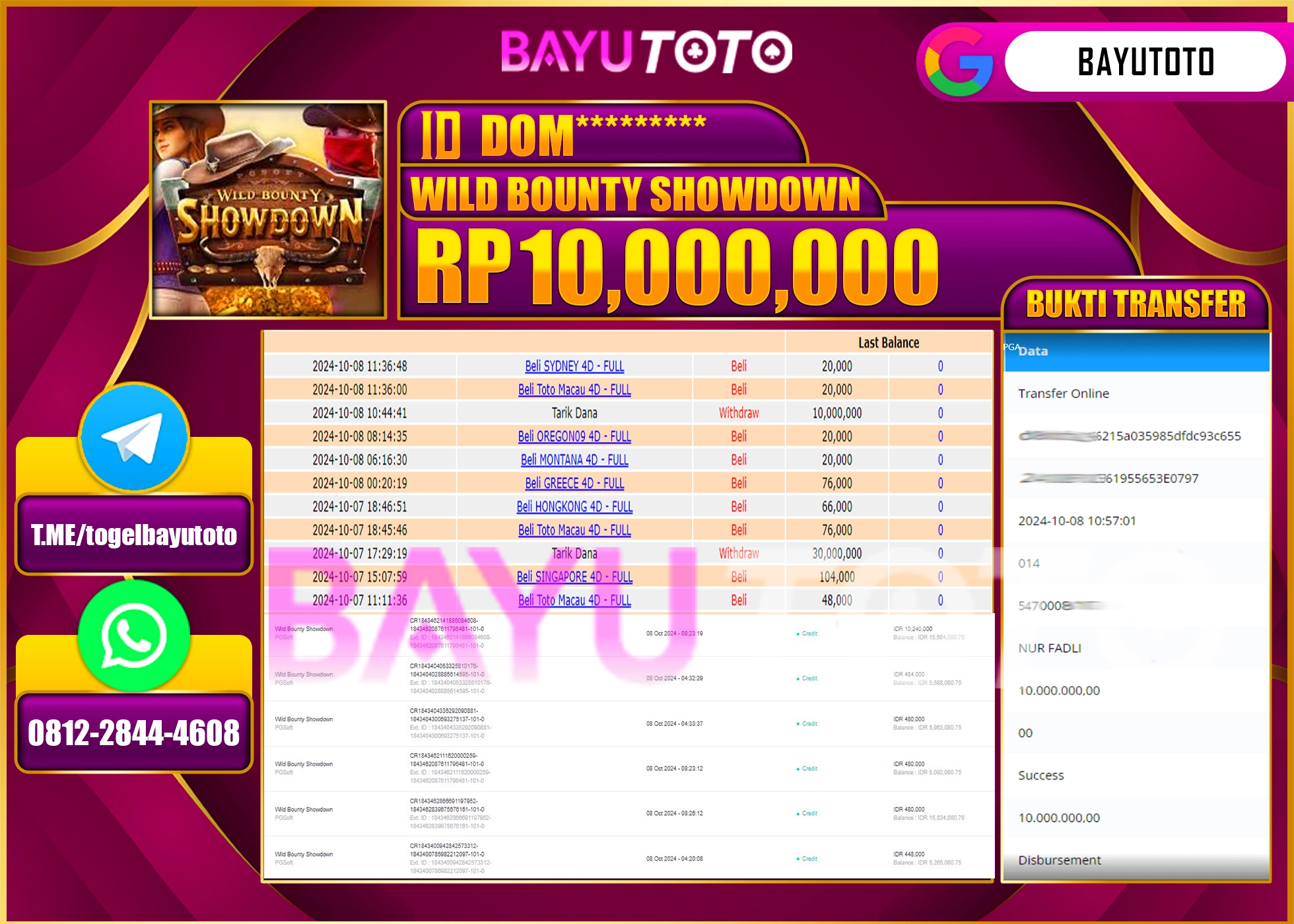 BAYUTOTO JACKPOT  WILD BOUNTY SHOWDOWN  Rp.10.000.000 LUNAS