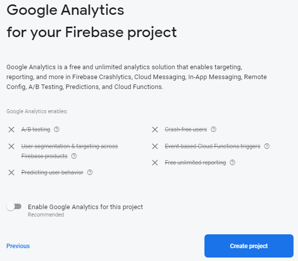 Firebase turning off Google Analytics