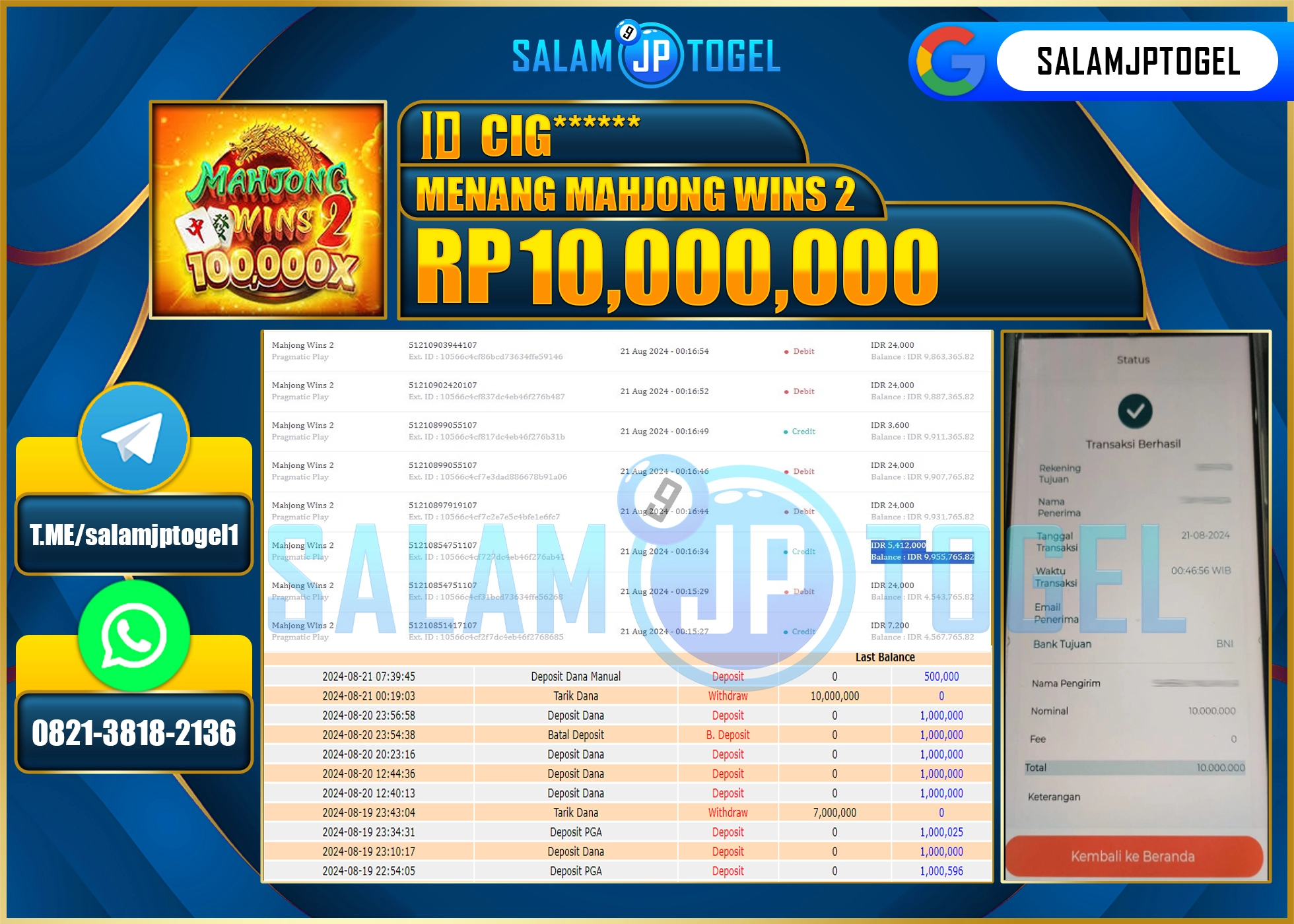 SALAMJPTOGEL MENANG SLOT MAHJONG WAYS 2 RP. 10,000,000 LUNAS