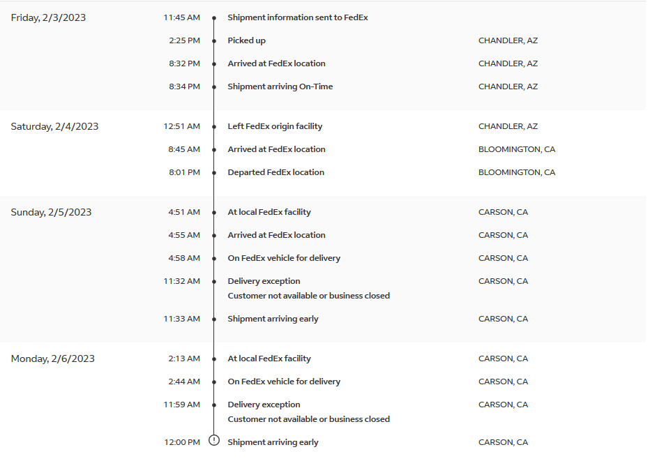 Got two delivery exceptions for a package that needed a signature. I