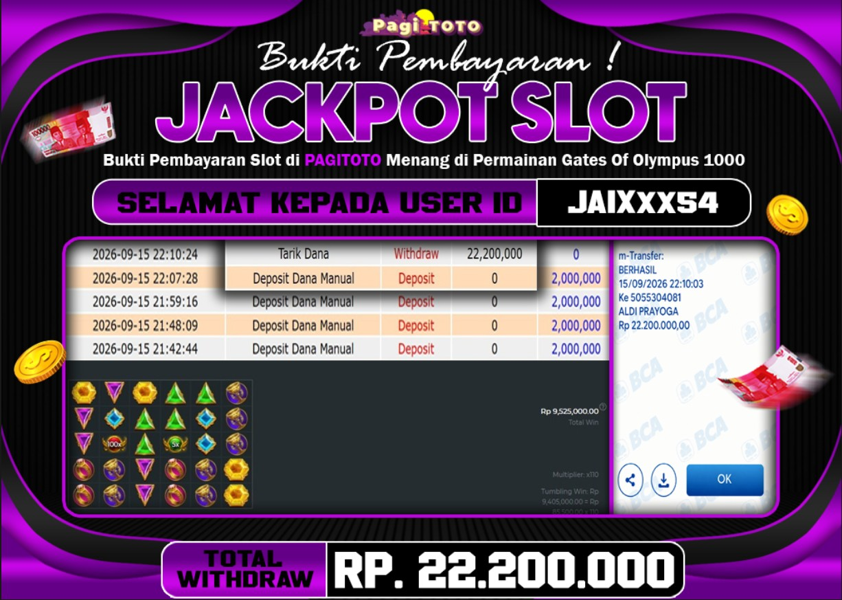 HAPPY JACKPOT MEMBER PAGITOTO SLOT GATES OF OLYMPUS 1000 Rp 22.200.000-, - LUNAS