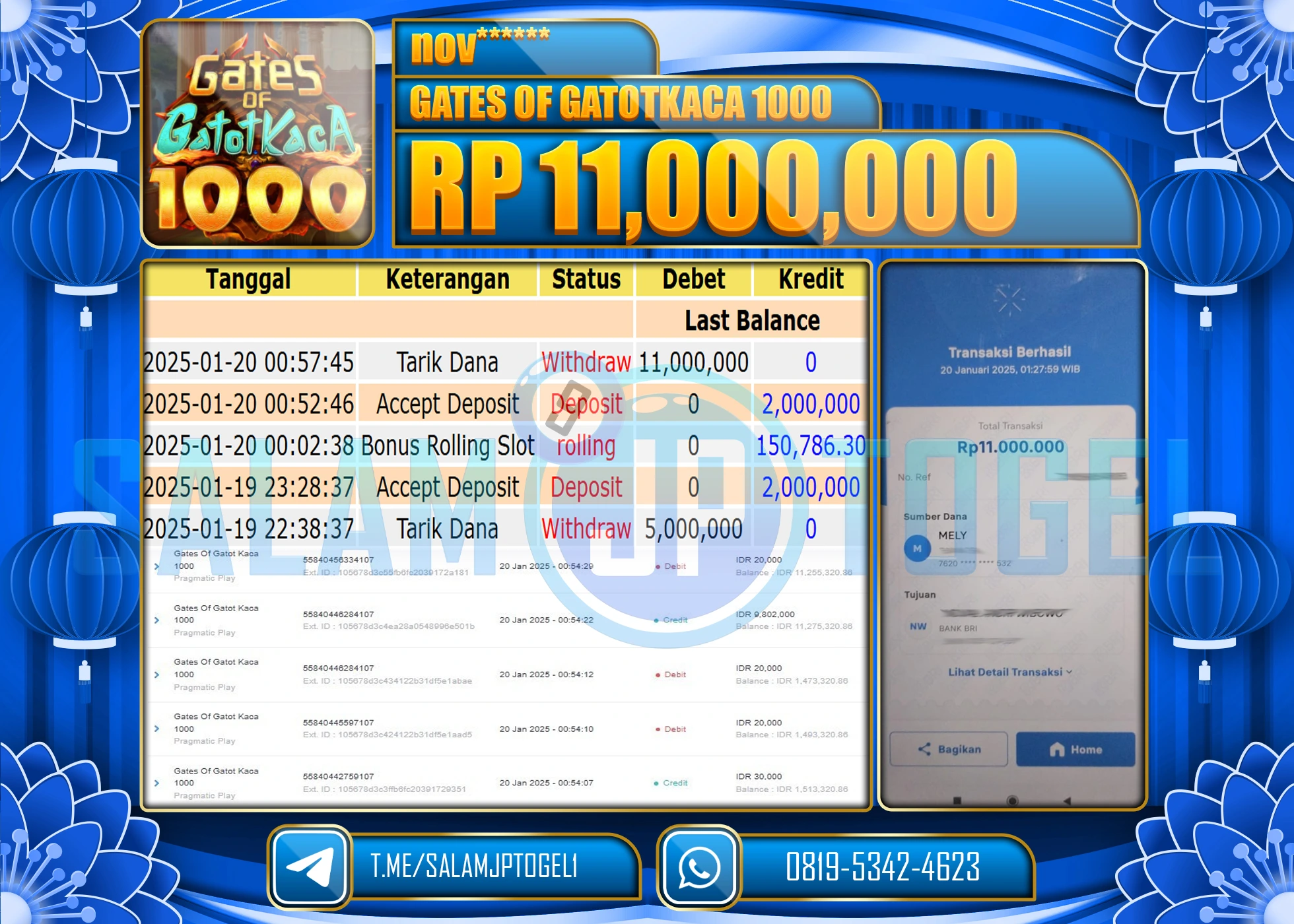 SALAMJPTOGEL MENANG GATES OF GATOTKACA 1000  Rp.11,000,000 LUNAS