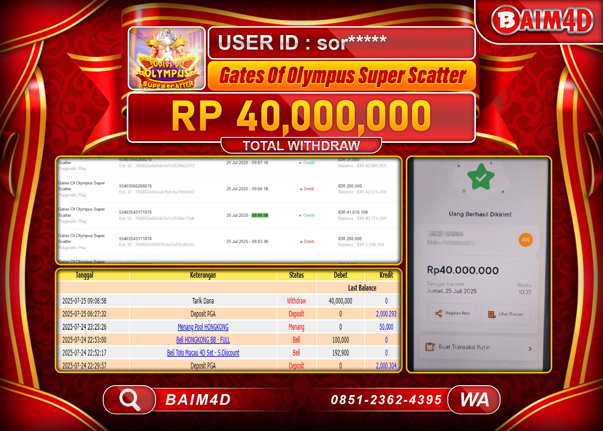 BAIM4D JACKPOT GATES OF OLYMPUS SUPER SCATTER Rp.40,000,000.- LUNAS