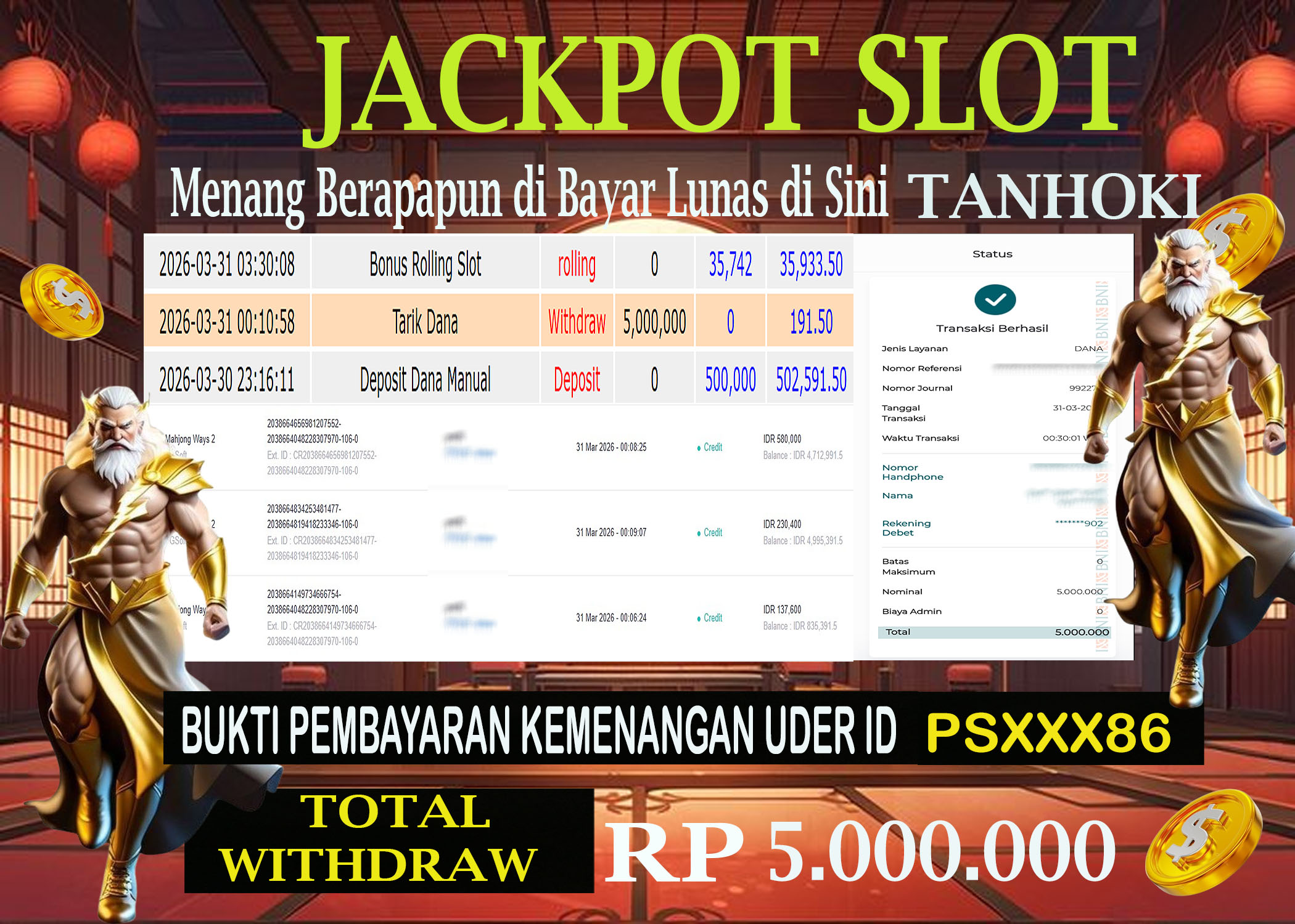 TANHOKI JACKPOTSLOT MAHJONG WAYS 2 Rp.5.000.000,- LUNAS