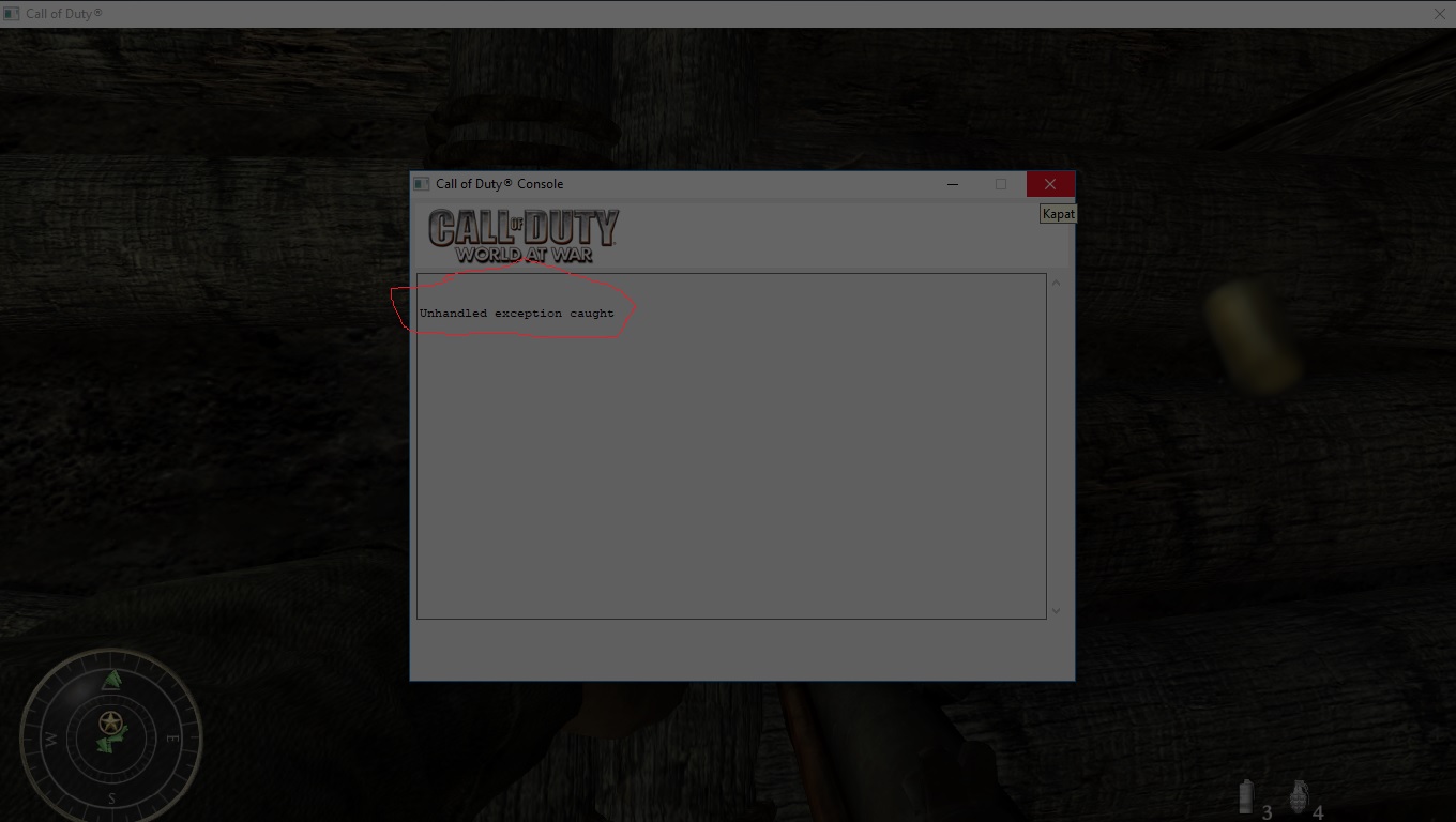 call of duty waw unhandled exception caught