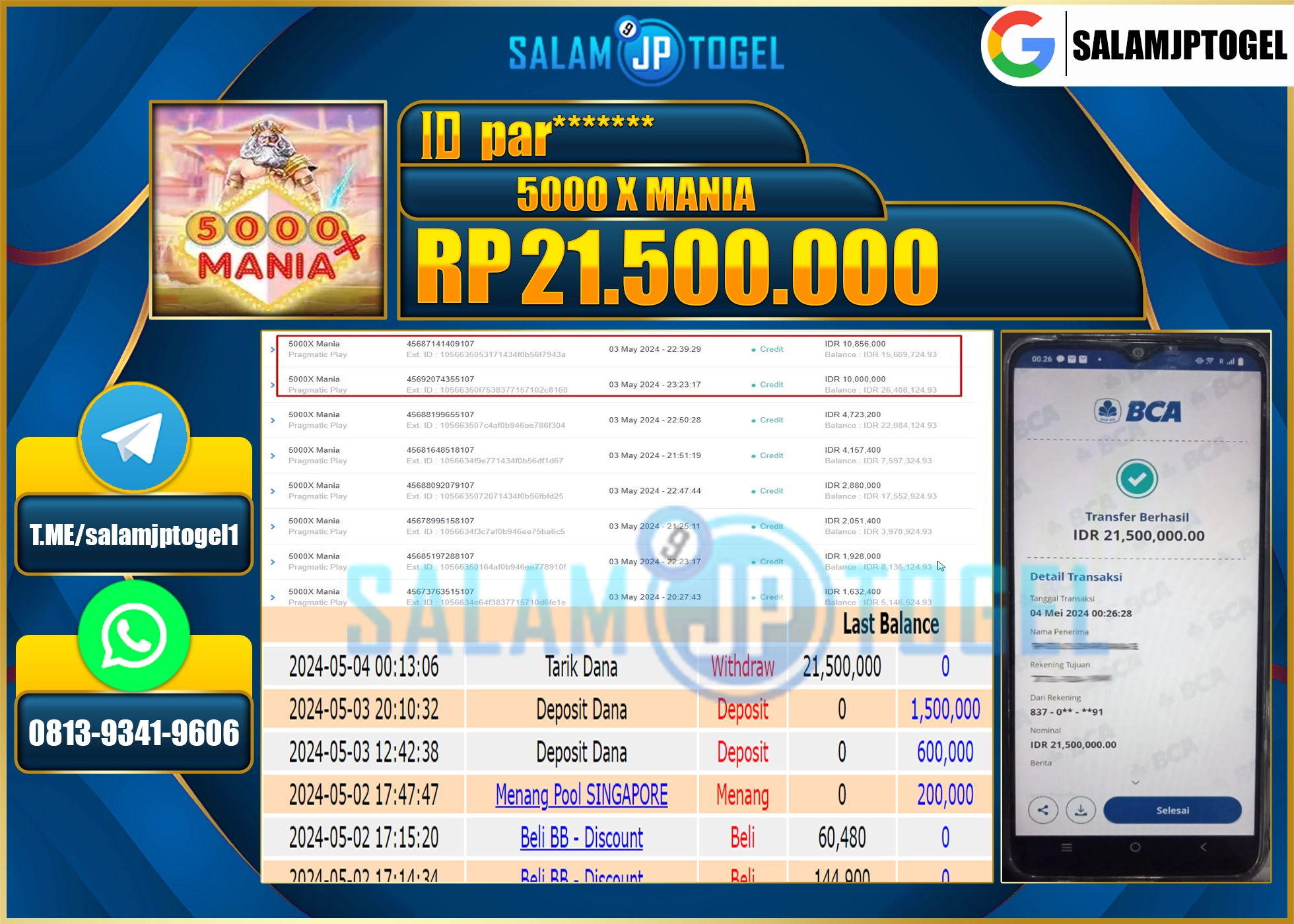 SALAMJPTOGEL MENANG SLOT 5000XMANIA RP.21.500.000.,LUNAS