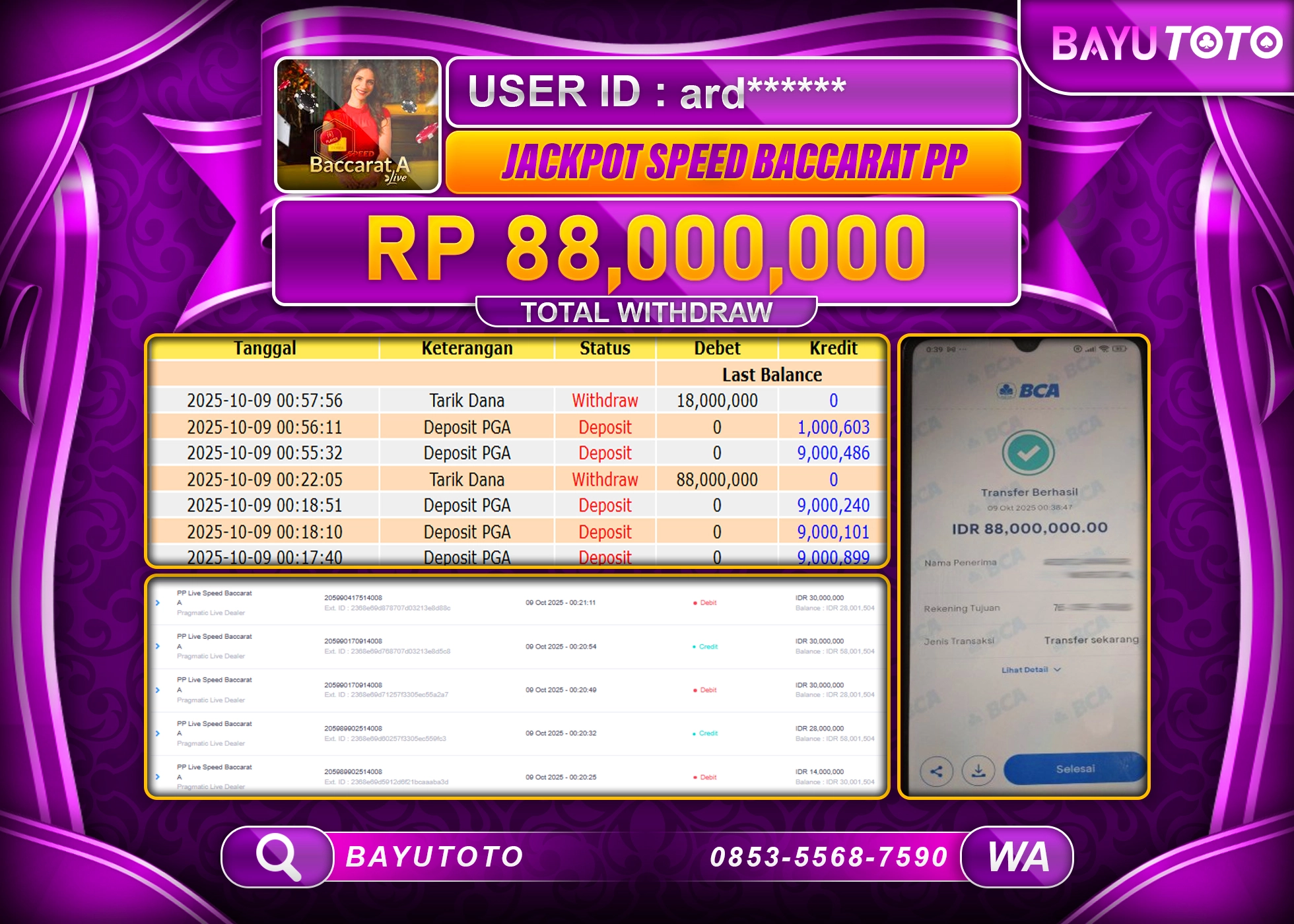BAYUTOTO JACKPOT DI GAME  LIVEGAMES PP LIVE SPEED BACCARAT A Rp.88,000,000 LUNAS