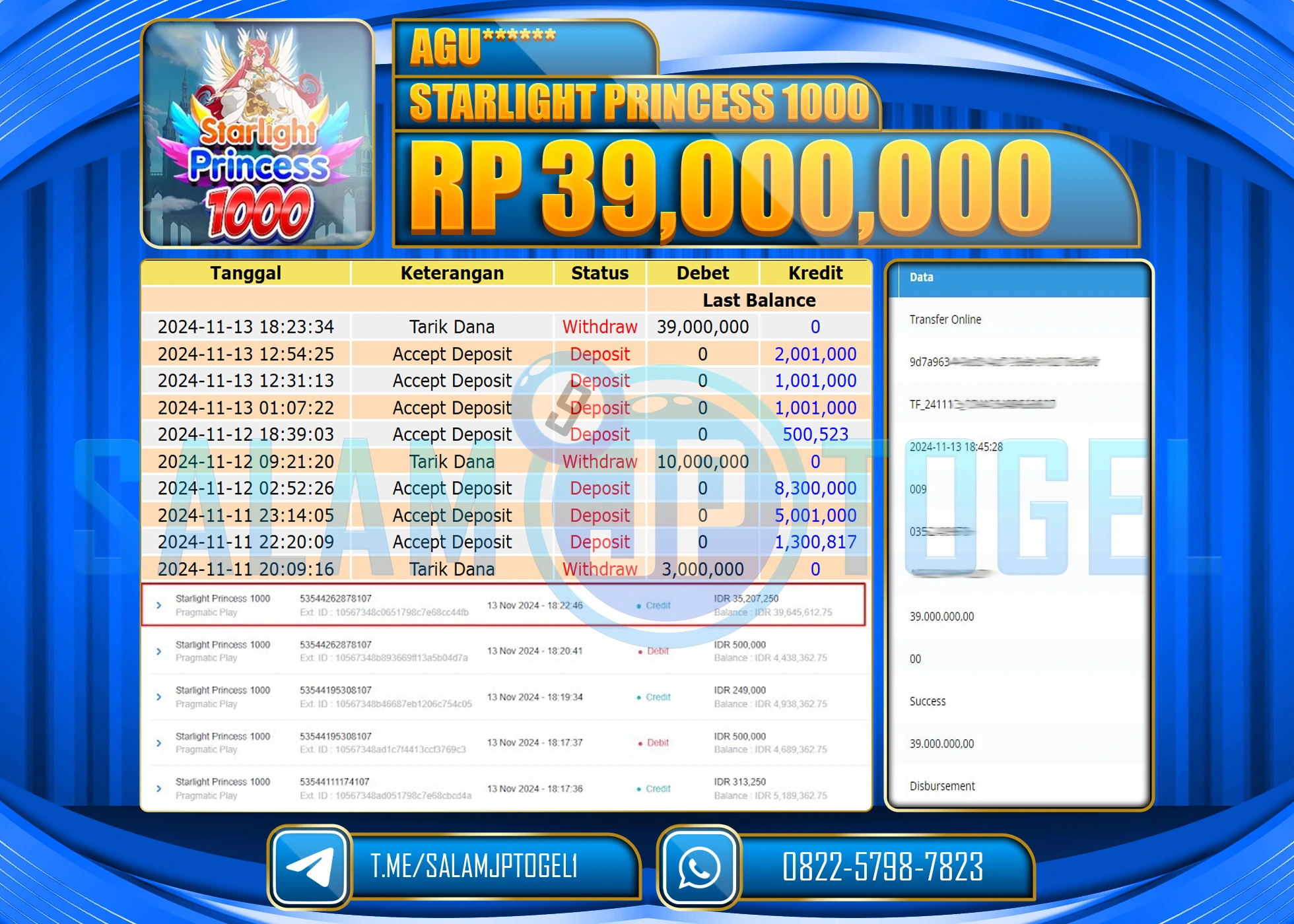 SALAMJPTOGEL MENANG Starlight princess 1000 Rp39,000,000 LUNAS