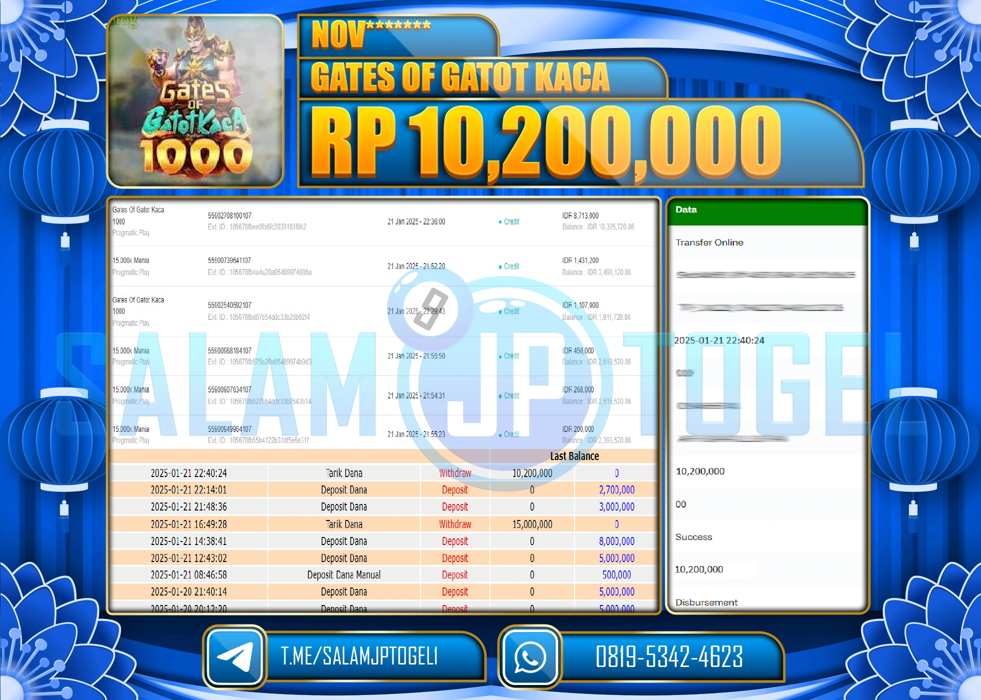 SALAMJPTOGEL MENANG GATES OF GATOT KACA  Rp.10,200,000 LUNAS