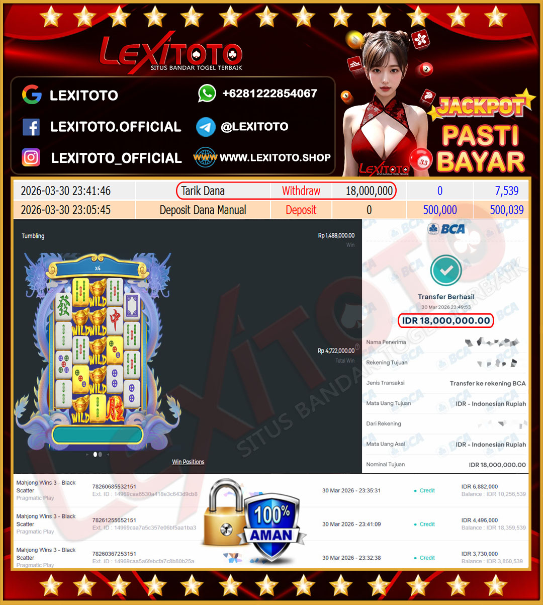 LEXITOTO JACKPOT SLOT MAHJONG WAYS 3 Rp.18.000.000,- LUNAS