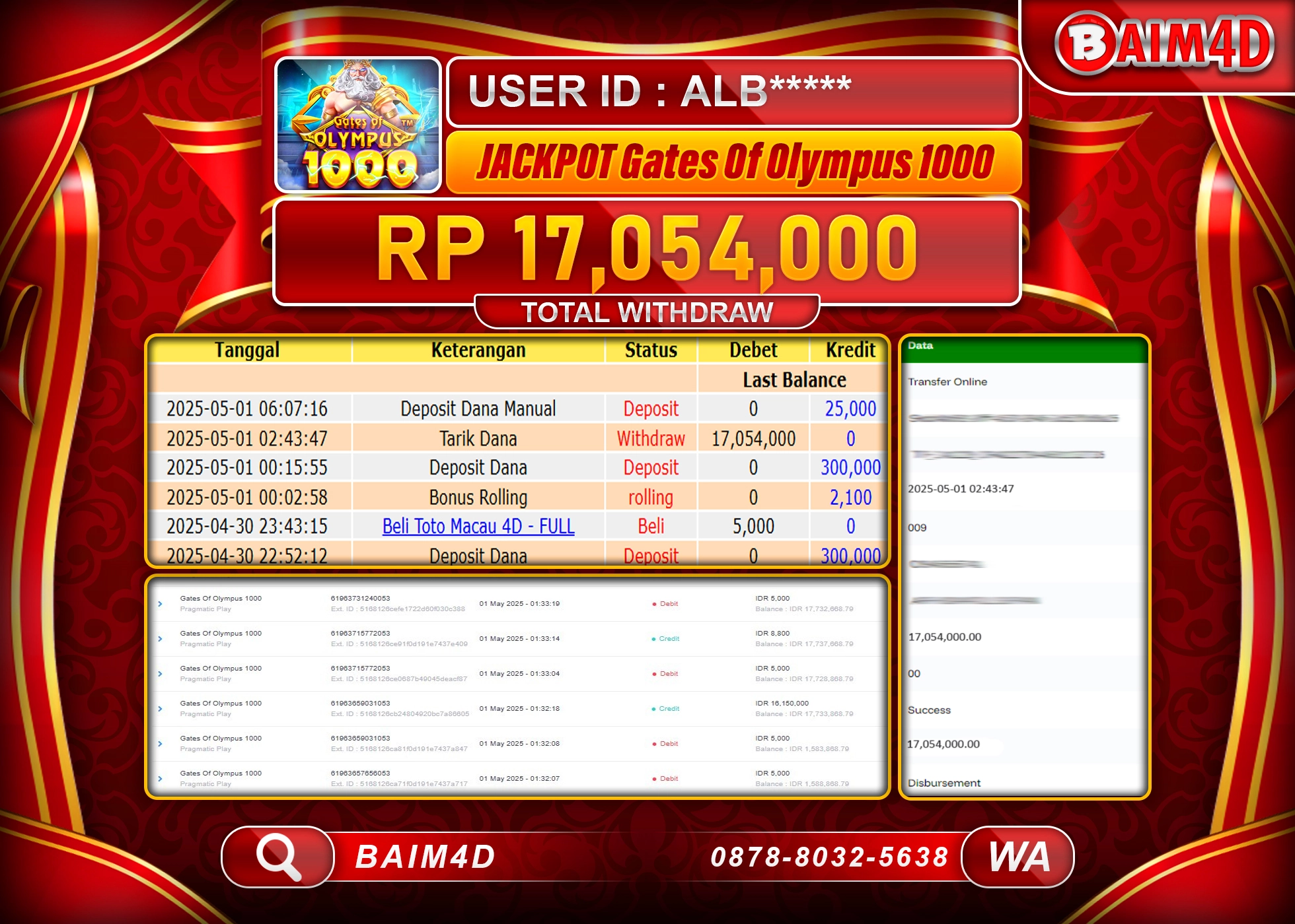 BAIM4D JACKPOT GATES OF OLYMPUS 1000 Rp.17,054,000.- LUNAS