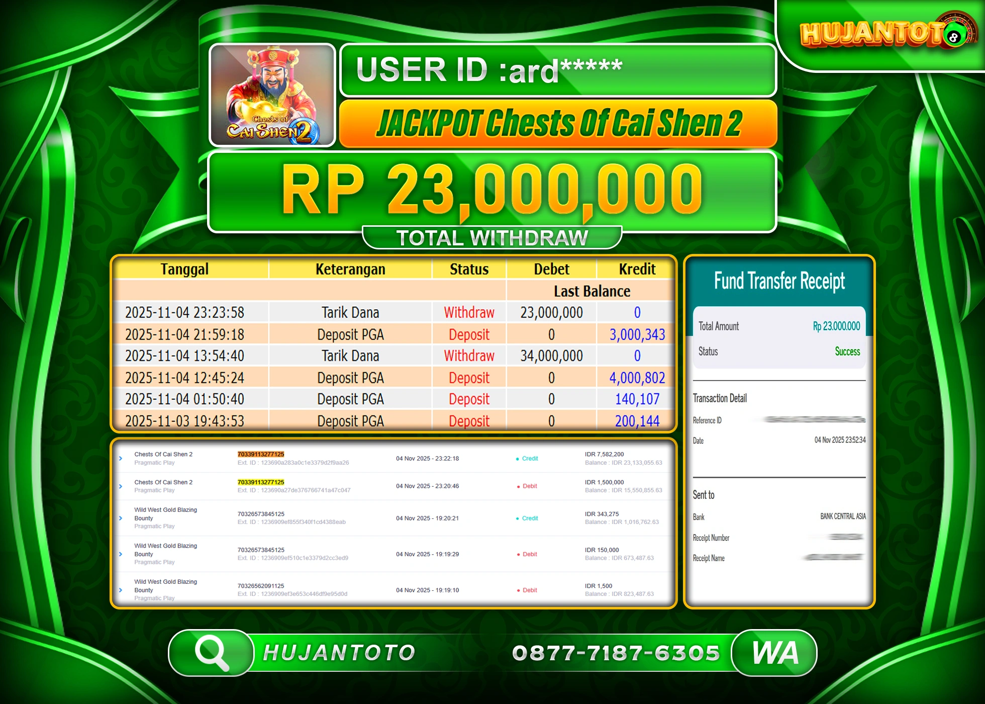 HUJANTOTO - BUKTI JACKPOT MENANG SLOT MAHJONG WAYS Rp.23,000,000 - TERBAYAR LUNAS