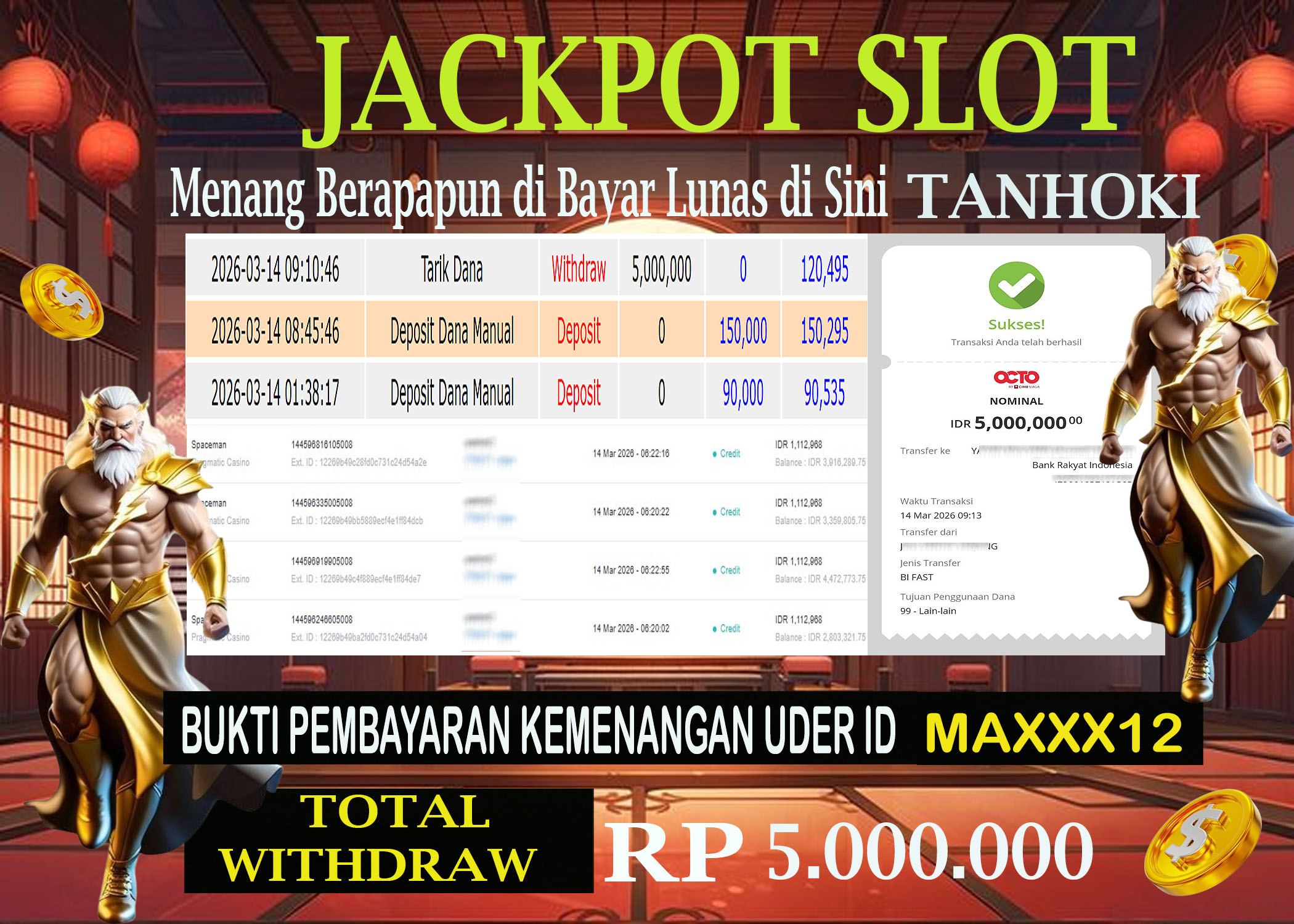 TANHOKI JACKPOTSLOT SPACEMAN  Rp.5.000.000,- LUNAS